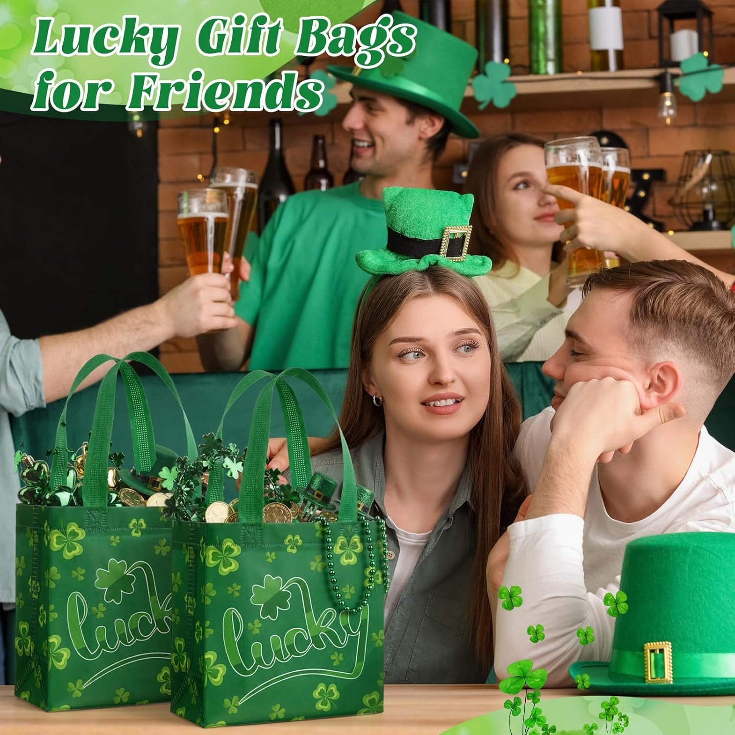 Wholesale 50 Pack Green Shamrock Reusable Tote Bags with Handles Clover Non-Woven Candy Bags for St. Patrick's Day Irish Party Decorations Factory Wholesale 50 Pack Green Shamrock Reusable Tote Bags with Handles Clover Non-Woven Candy Bags for St. Patrick's Day Irish Party Decorations Factory