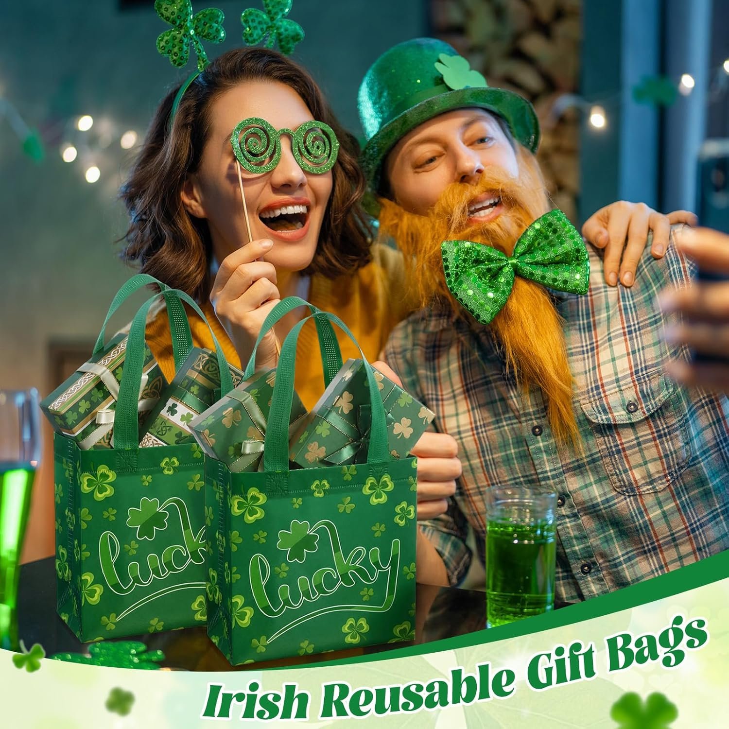 Wholesale 50 Pack Green Shamrock Reusable Tote Bags with Handles Clover Non-Woven Candy Bags for St. Patrick's Day Irish Party Decorations Factory Wholesale 50 Pack Green Shamrock Reusable Tote Bags with Handles Clover Non-Woven Candy Bags for St. Patrick's Day Irish Party Decorations Factory