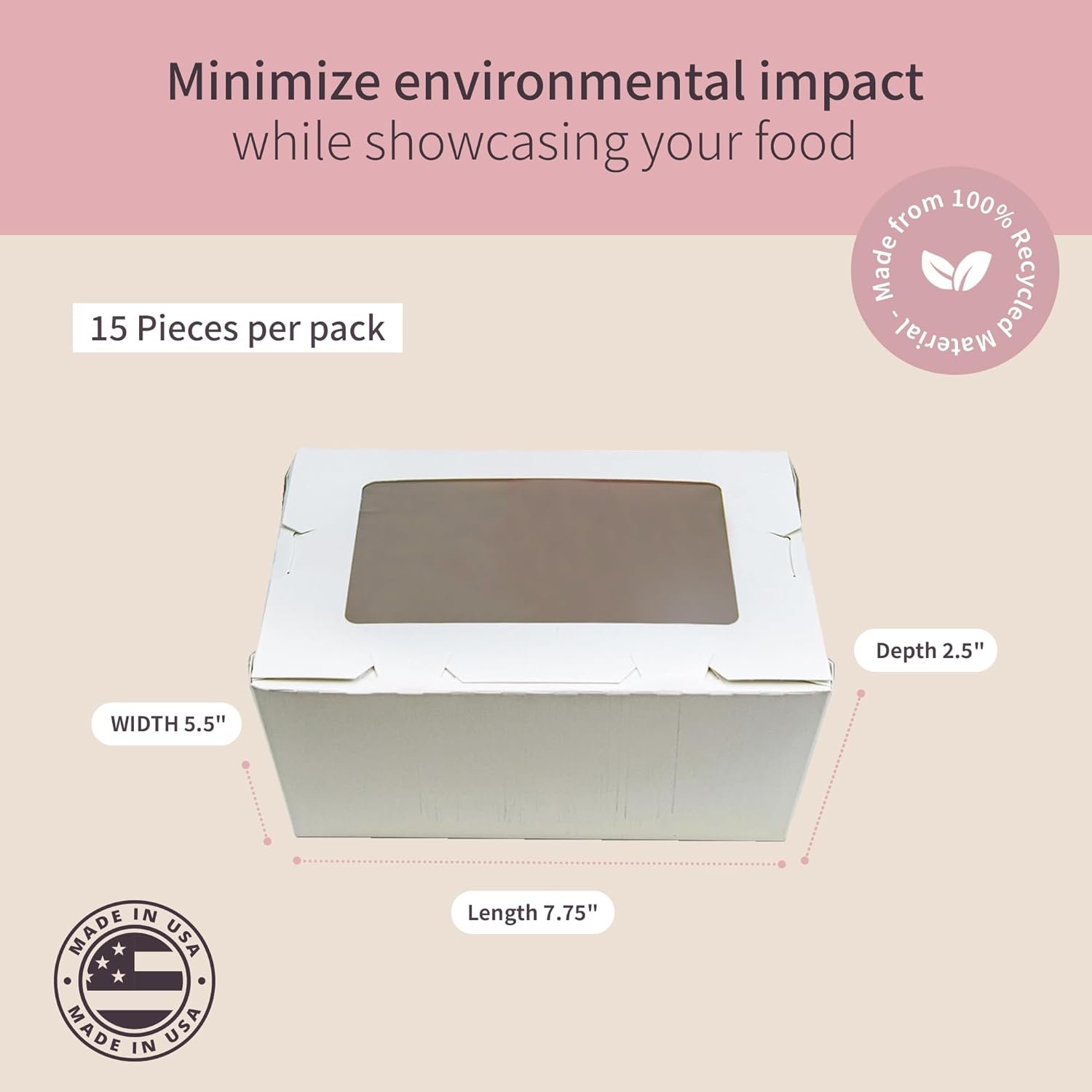 Wholesale Disposable White Window Paperboard Takeout Cartons Bakery Lunch Boxes 7 3/4 x 5 1/2 x 2 1/2 Inch Small Pack of 15 Factory