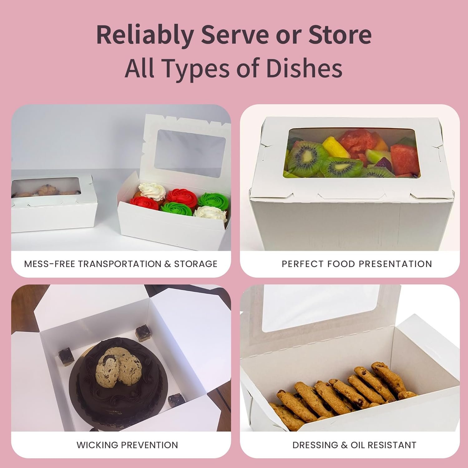 Wholesale Disposable White Window Paperboard Takeout Cartons Bakery Lunch Boxes 7 3/4 x 5 1/2 x 2 1/2 Inch Small Pack of 15 Factory