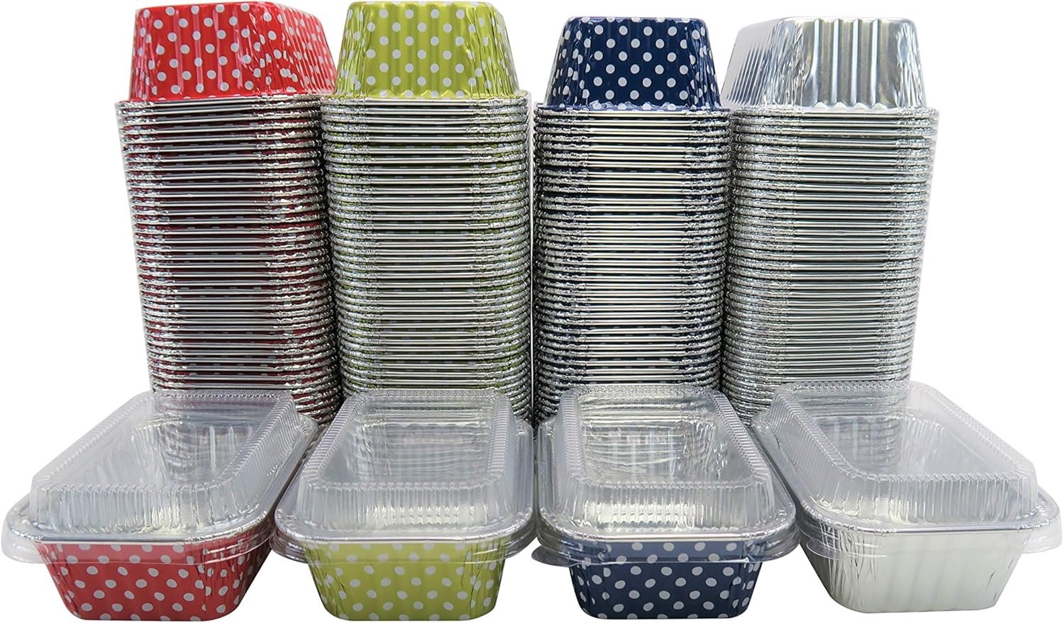 Wholesale Disposable Aluminum Mini Loaf Pans 6 Ounces Rectangular Individual Baking Tins for Cakes Cobblers with Lids Blue Polka Dot 50 Pack #4004 Factory Wholesale Disposable Aluminum Mini Loaf Pans 6 Ounces Rectangular Individual Baking Tins for Cakes Cobblers with Lids Blue Polka Dot 50 Pack #4004 Factory
