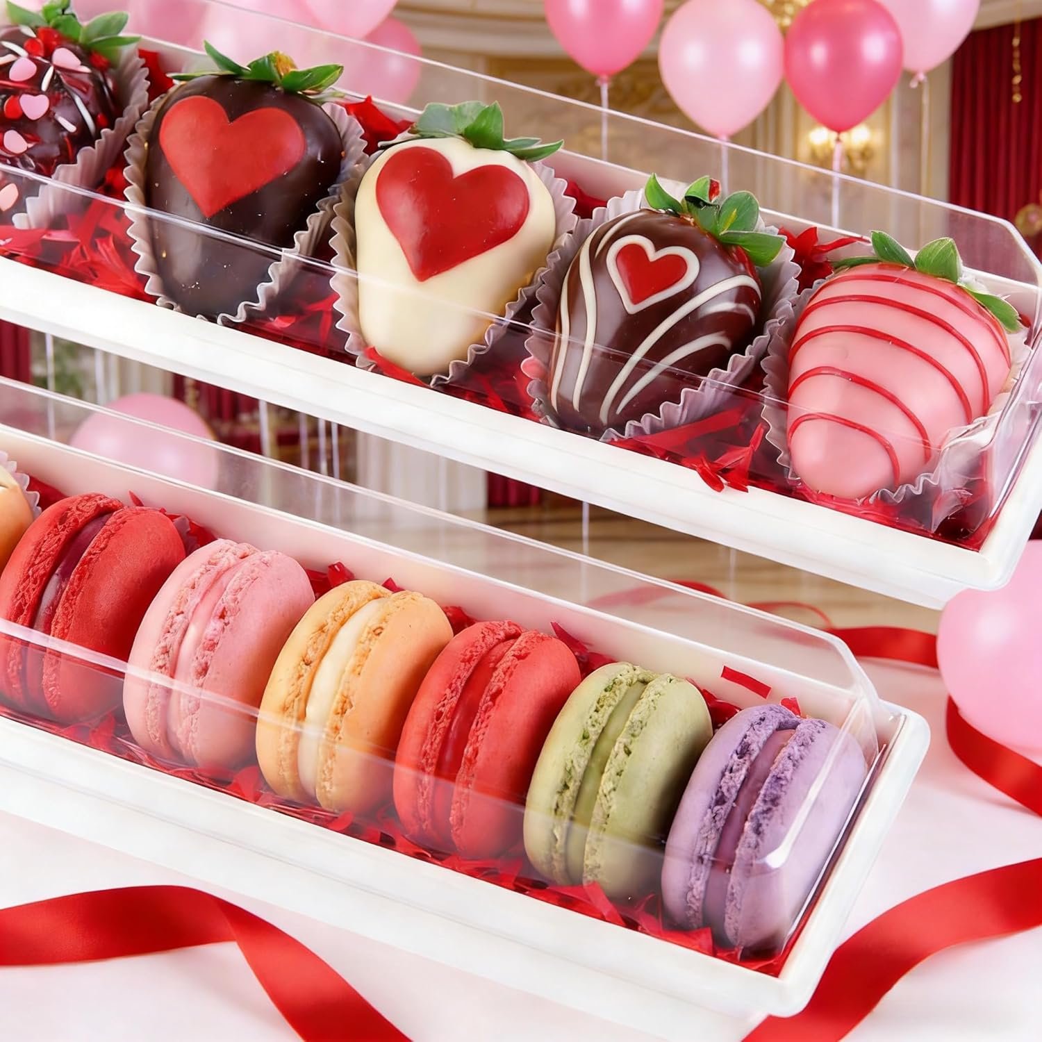 Wholesale 50 Pack 12 x 2.8 x 2.4 Inch Bakery Boxes with Clear Window Lids for Chocolate Covered Strawberries Macarons Truffles Cocoa Bombs Cookies Factory