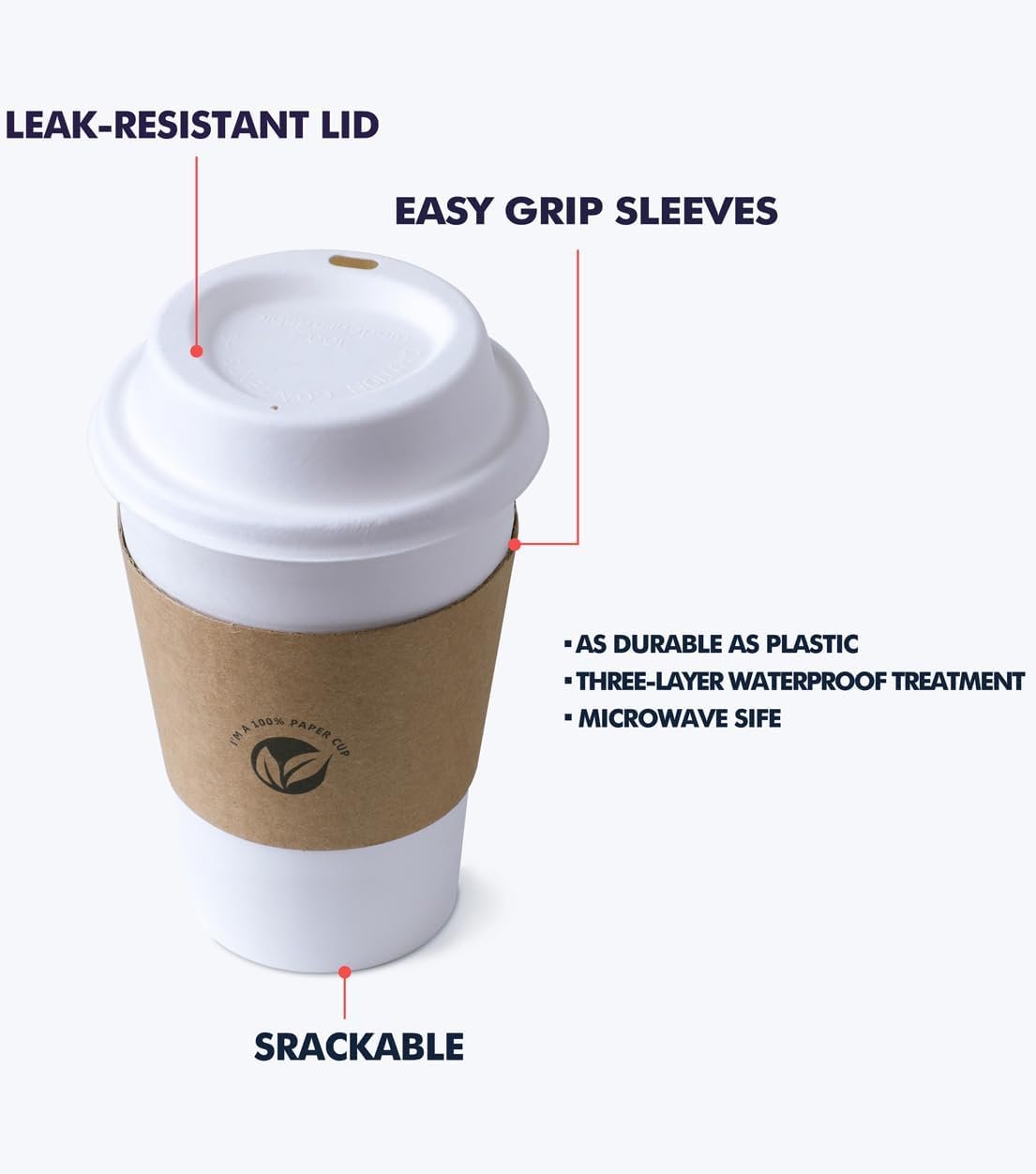 Wholesale 50 Pack 16 oz Compostable Coffee Cups with Lids Kraft Sleeves Eco-Friendly Disposable White Paper Combo for Hot Beverages Factory Wholesale 50 Pack 16 oz Compostable Coffee Cups with Lids Kraft Sleeves Eco-Friendly Disposable White Paper Combo for Hot Beverages Factory
