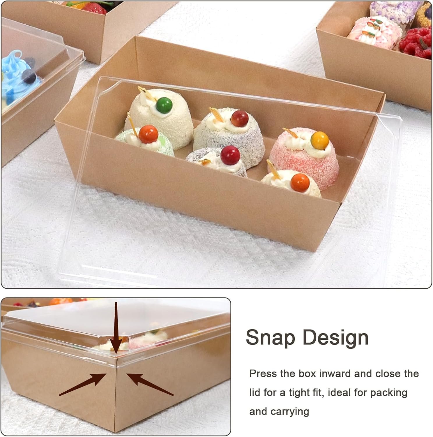 Wholesale 8x6 Inch Brown Paper Charcuterie Boxes with Clear Lids 50-Pack Disposable Food Containers for Cake Slices Cupcakes Sandwiches Cookies Cocoa Bombs Salads Factory Wholesale 8x6 Inch Brown Paper Charcuterie Boxes with Clear Lids 50-Pack Disposable Food Containers for Cake Slices Cupcakes Sandwiches Cookies Cocoa Bombs Salads Factory