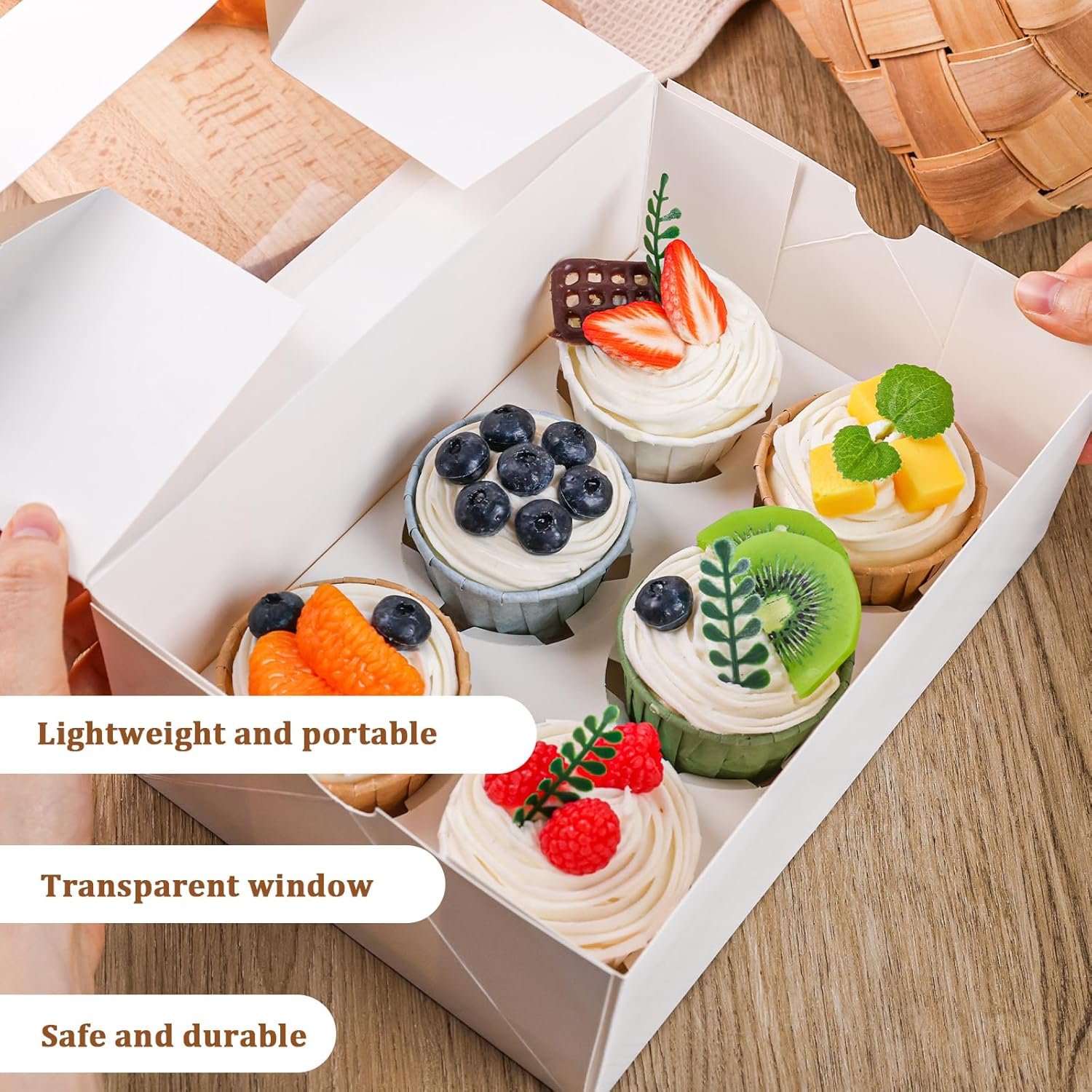 Wholesale 6 Count Cupcake Boxes with Window White Pastry Containers for Muffins Strawberries Party Supplies 9.5x6.3x3.5 Inch Factory