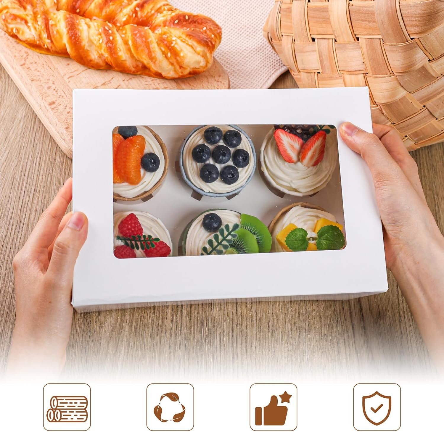 Wholesale 6 Count Cupcake Boxes with Window White Pastry Containers for Muffins Strawberries Party Supplies 9.5x6.3x3.5 Inch Factory