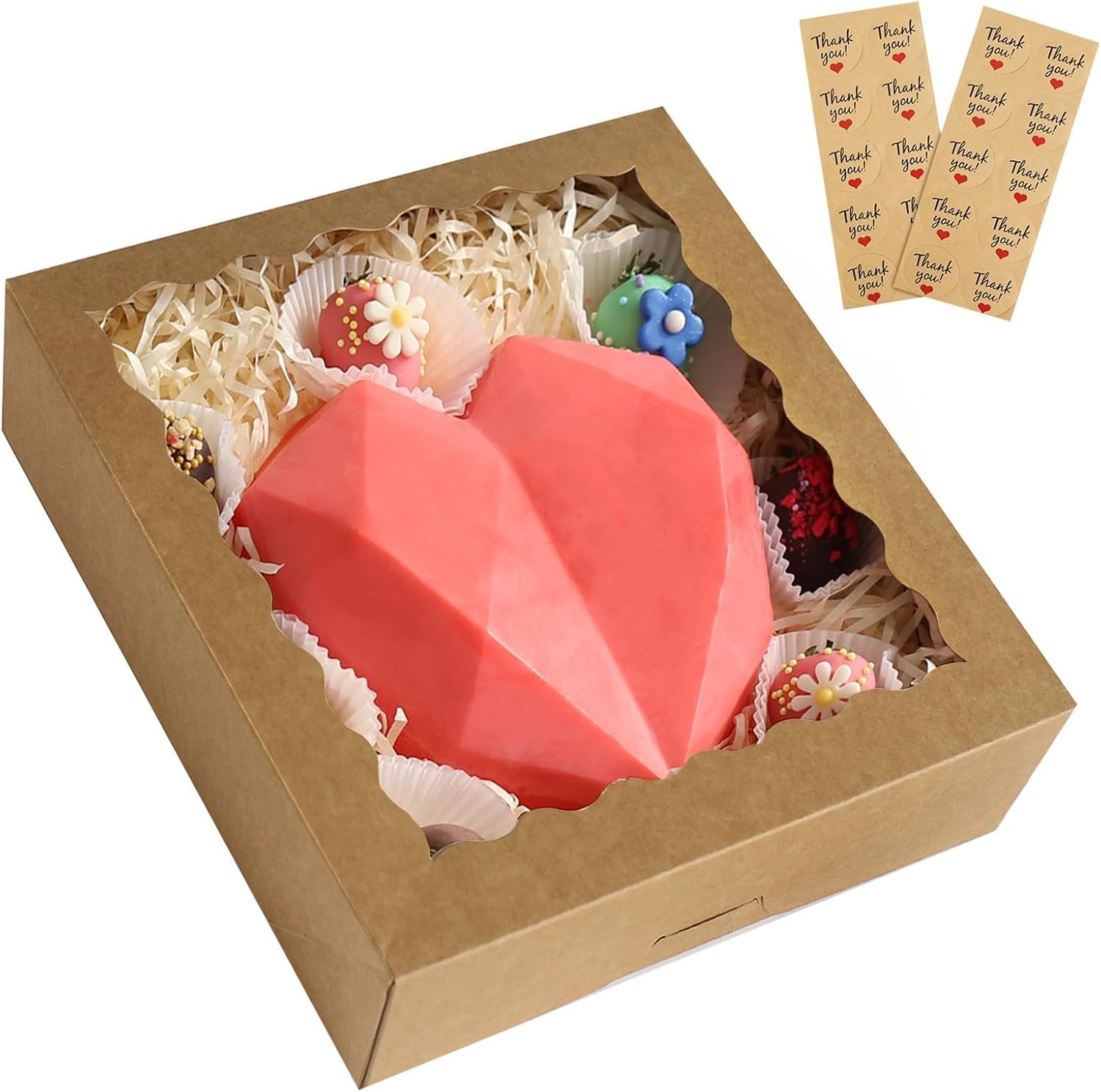 20-Pack Auto-Popup Bakery Boxes with Clean Window, Large Size 10'' X10'' X2.5'' Cookie Boxes for Donut, Treat, Cake, Pies, Muffins, Pastries Chocolates, and Homemade Gifts