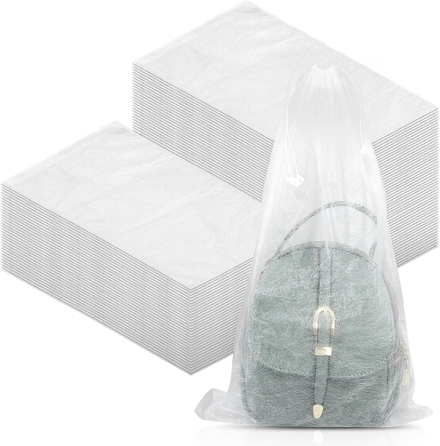150 Pcs Dust Bags Drawstring Storage Bag Non Woven Fabric Handbags Storage for Travel Breathable Pouch Portable Storages Organizer for Purse Boot, 18.9 x 12.6 Inch(White)