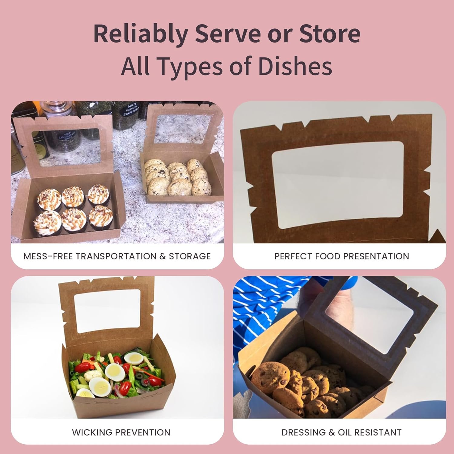 Wholesale Kraft Window Boxes Disposable Paperboard Takeout Cartons Bakery Lunch Storage 7 3/4” x 5 1/2” x 3 1/2” Pack of 15 Factory