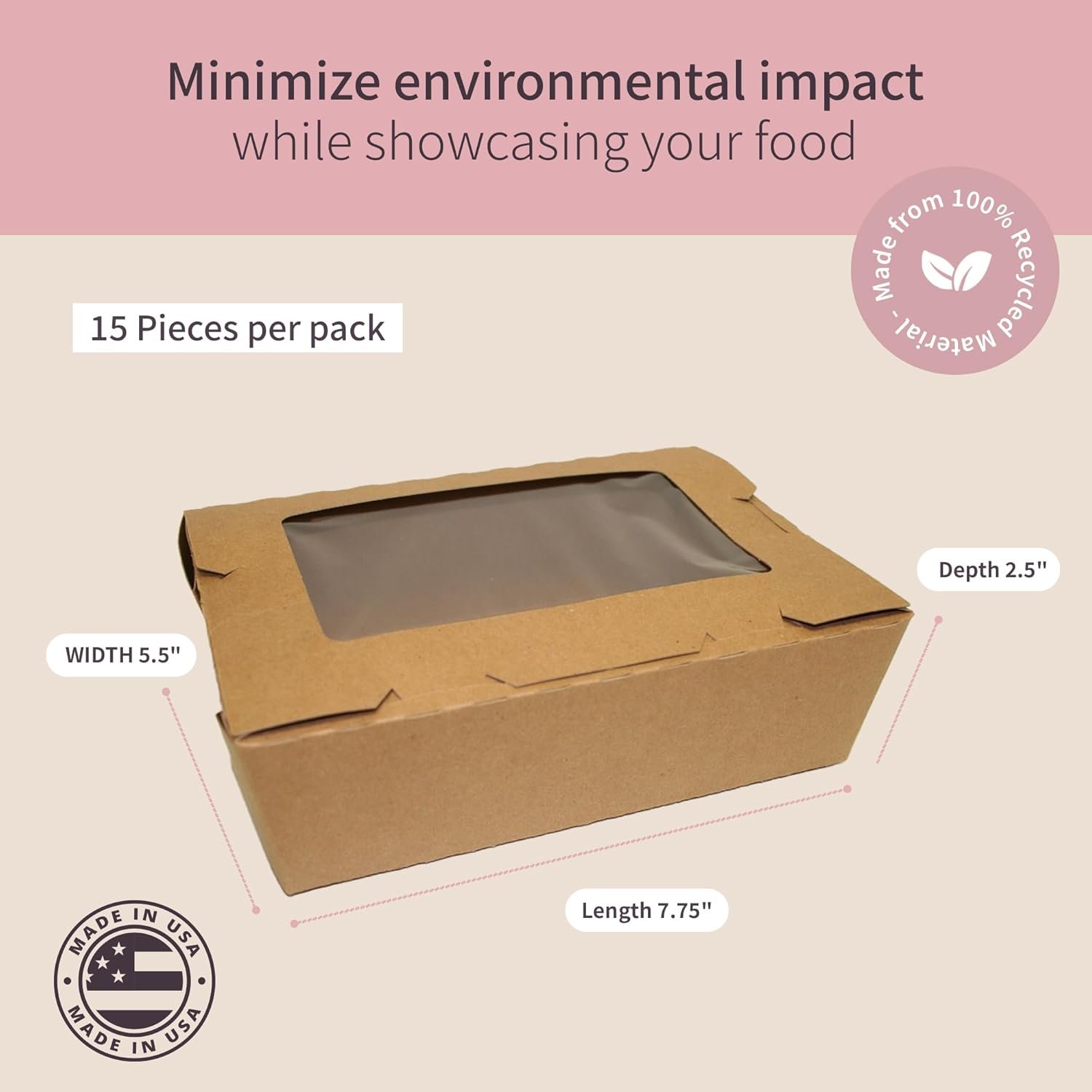 Wholesale Kraft Window Boxes Disposable Paperboard Takeout Cartons Bakery Lunch Storage 7 3/4” x 5 1/2” x 3 1/2” Pack of 15 Factory