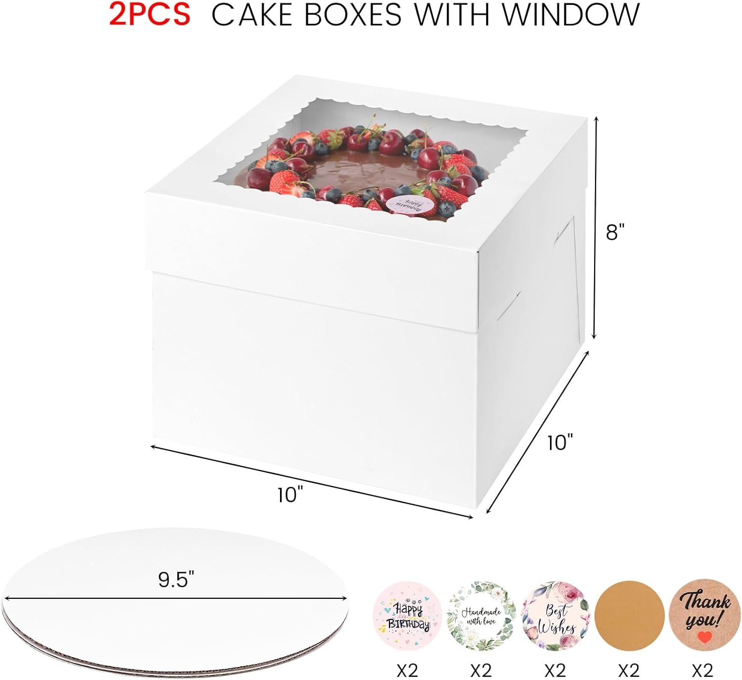 Wholesale 2 Pack 10x10x8 Inch White Cake Boxes with Window Lids Bakery Containers for Donuts Pies Cookies Birthday Parties Weddings Factory
