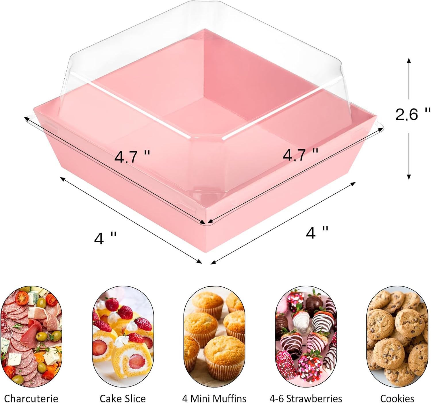 Wholesale 50 Pack 4 Inch Small Pink Paper Charcuterie Boxes with Clear Lids Disposable Square Food Containers for Desserts Strawberries Cake Slices Cookies Factory Wholesale 50 Pack 4 Inch Small Pink Paper Charcuterie Boxes with Clear Lids Disposable Square Food Containers for Desserts Strawberries Cake Slices Cookies Factory