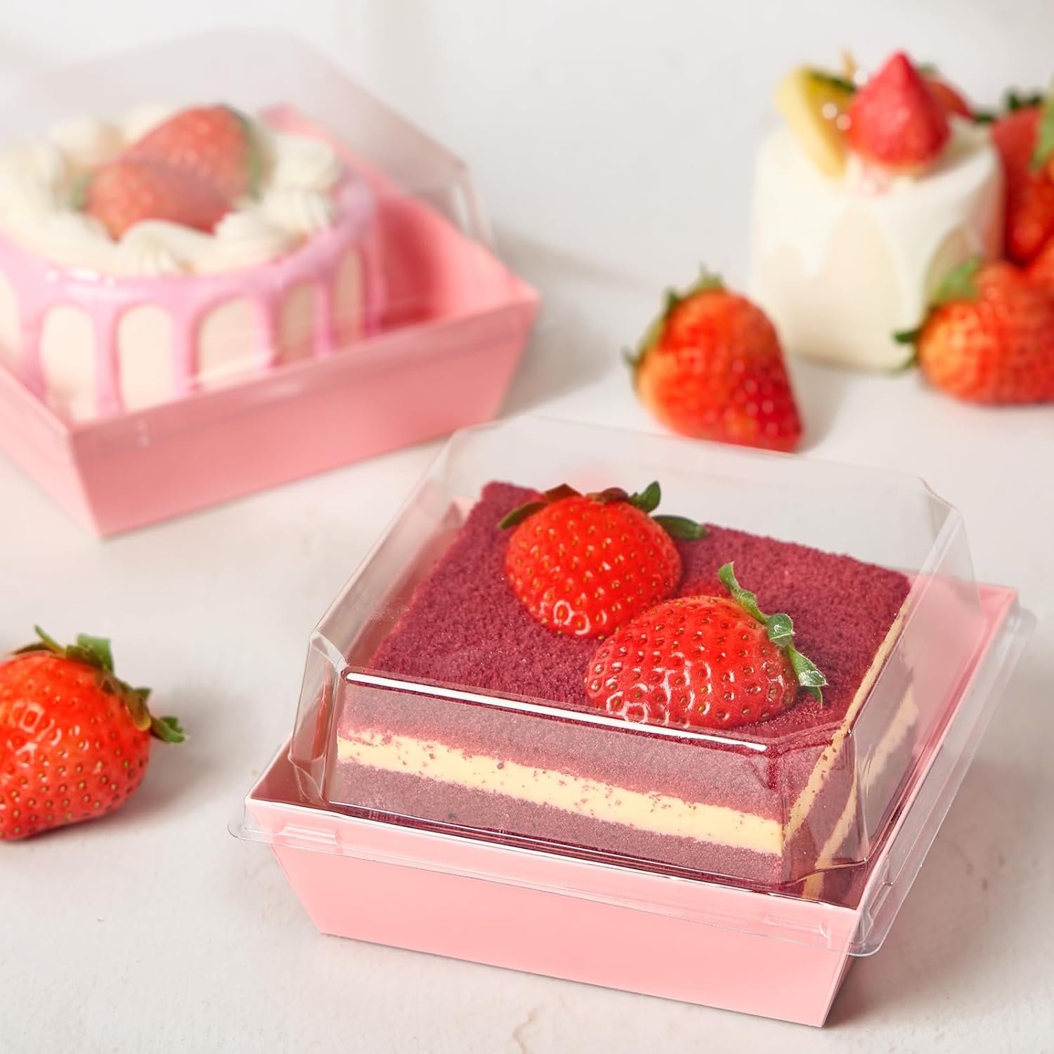 Wholesale 50 Pack 4 Inch Small Pink Paper Charcuterie Boxes with Clear Lids Disposable Square Food Containers for Desserts Strawberries Cake Slices Cookies Factory Wholesale 50 Pack 4 Inch Small Pink Paper Charcuterie Boxes with Clear Lids Disposable Square Food Containers for Desserts Strawberries Cake Slices Cookies Factory