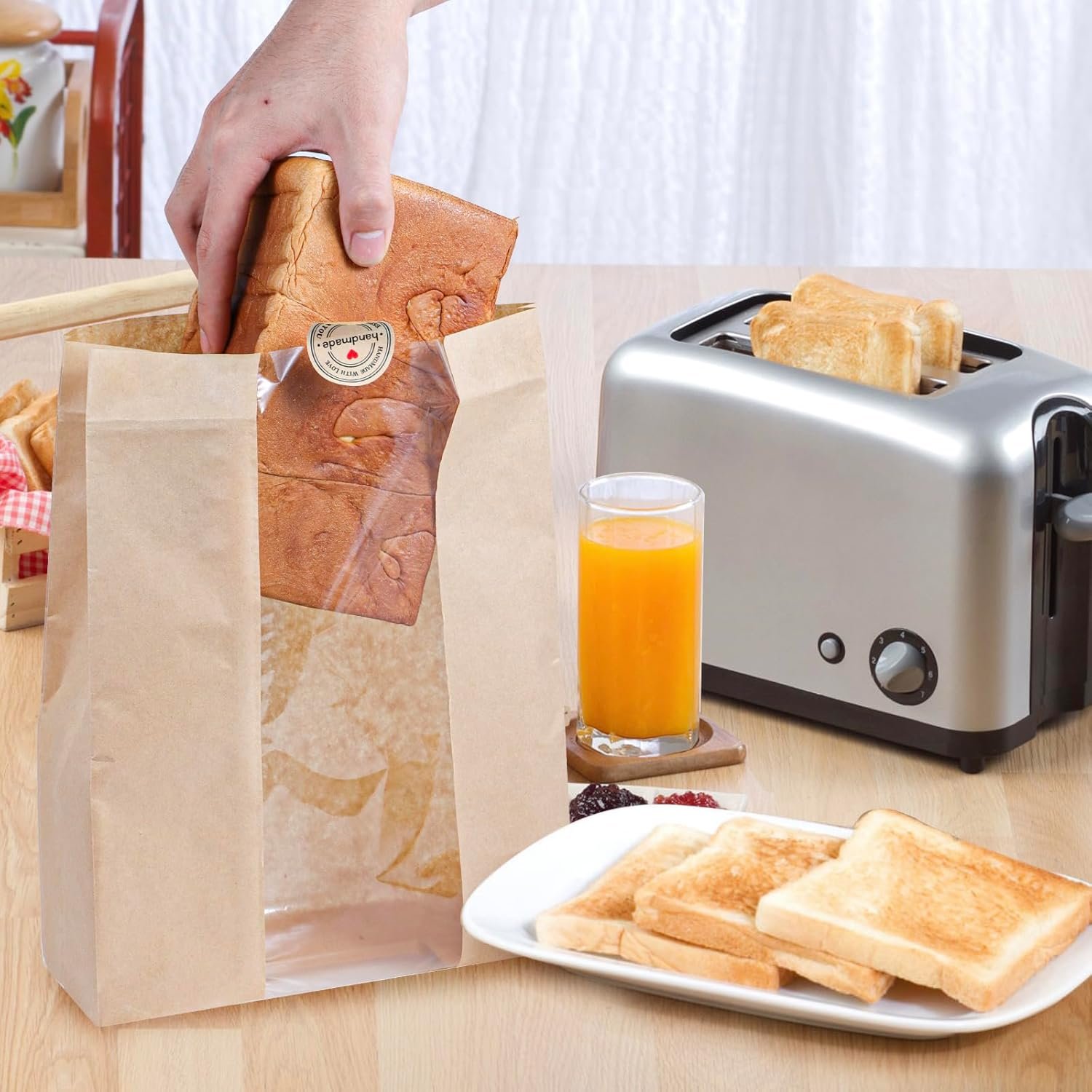 Wholesale 50 Pcs Large 13.8 x 9.5 Inch Paper Bread Bags with Window for Homemade Sourdough Toast and Gift Giving Stickers Factory