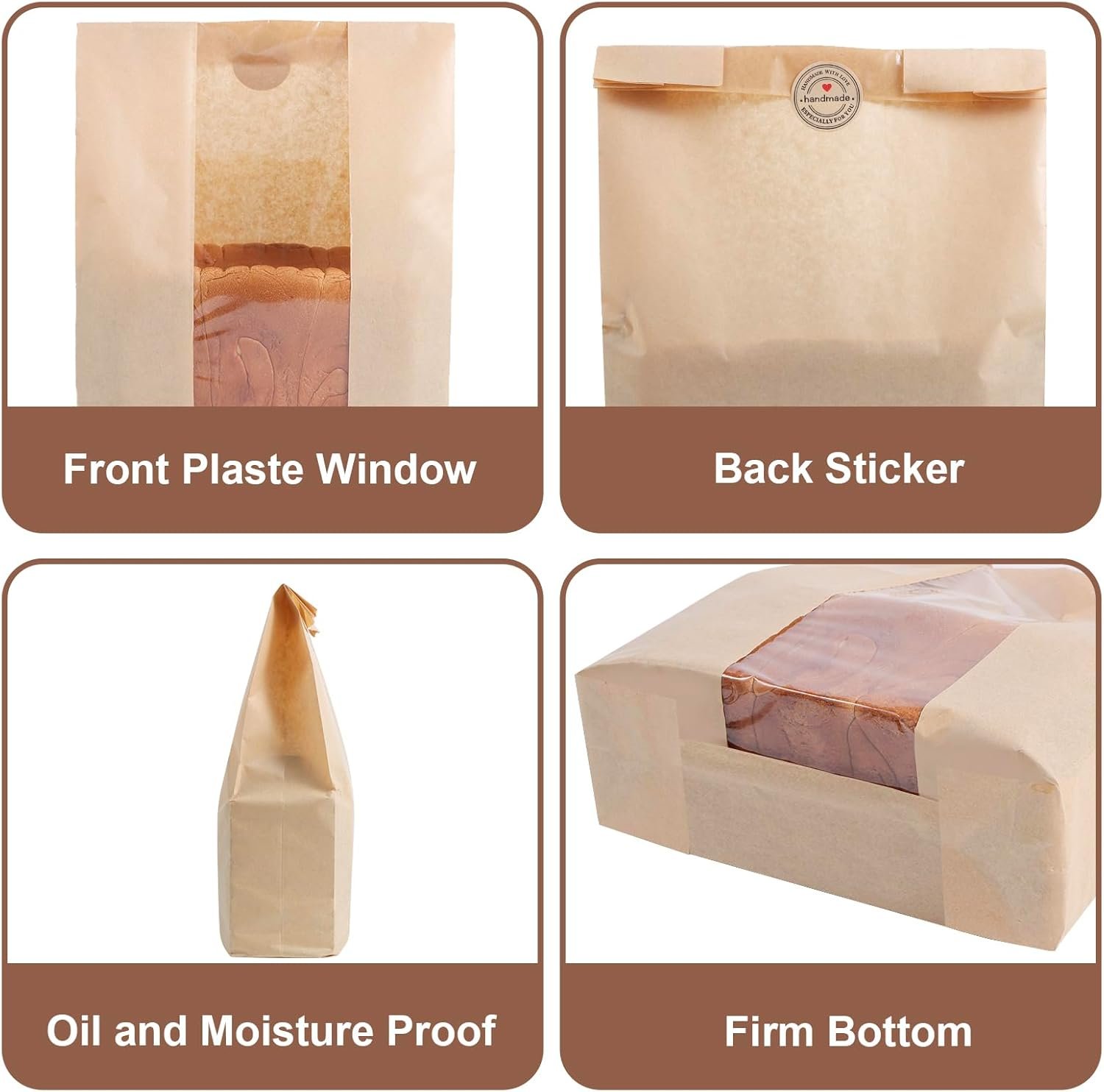 Wholesale 50 Pcs Large 13.8 x 9.5 Inch Paper Bread Bags with Window for Homemade Sourdough Toast and Gift Giving Stickers Factory