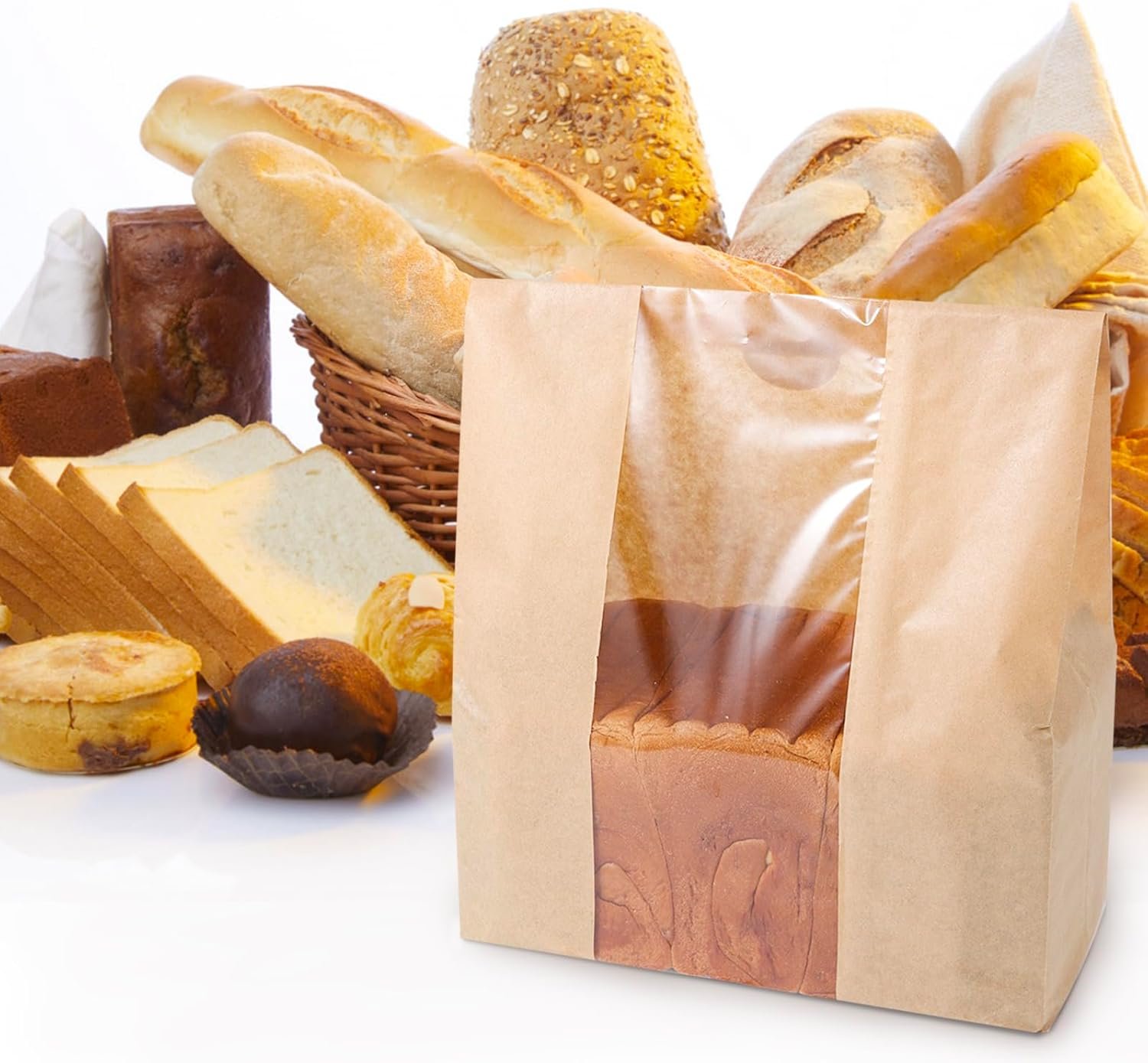 Wholesale 50 Pcs Large 13.8 x 9.5 Inch Paper Bread Bags with Window for Homemade Sourdough Toast and Gift Giving Stickers Factory