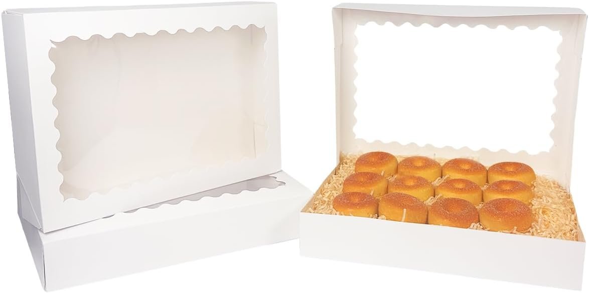 Wholesale Auto-Pop Up White Cookie Boxes with Window 14x10x2.5 Inch 24 Pack for Bakery Pastry Macaron Packaging Factory