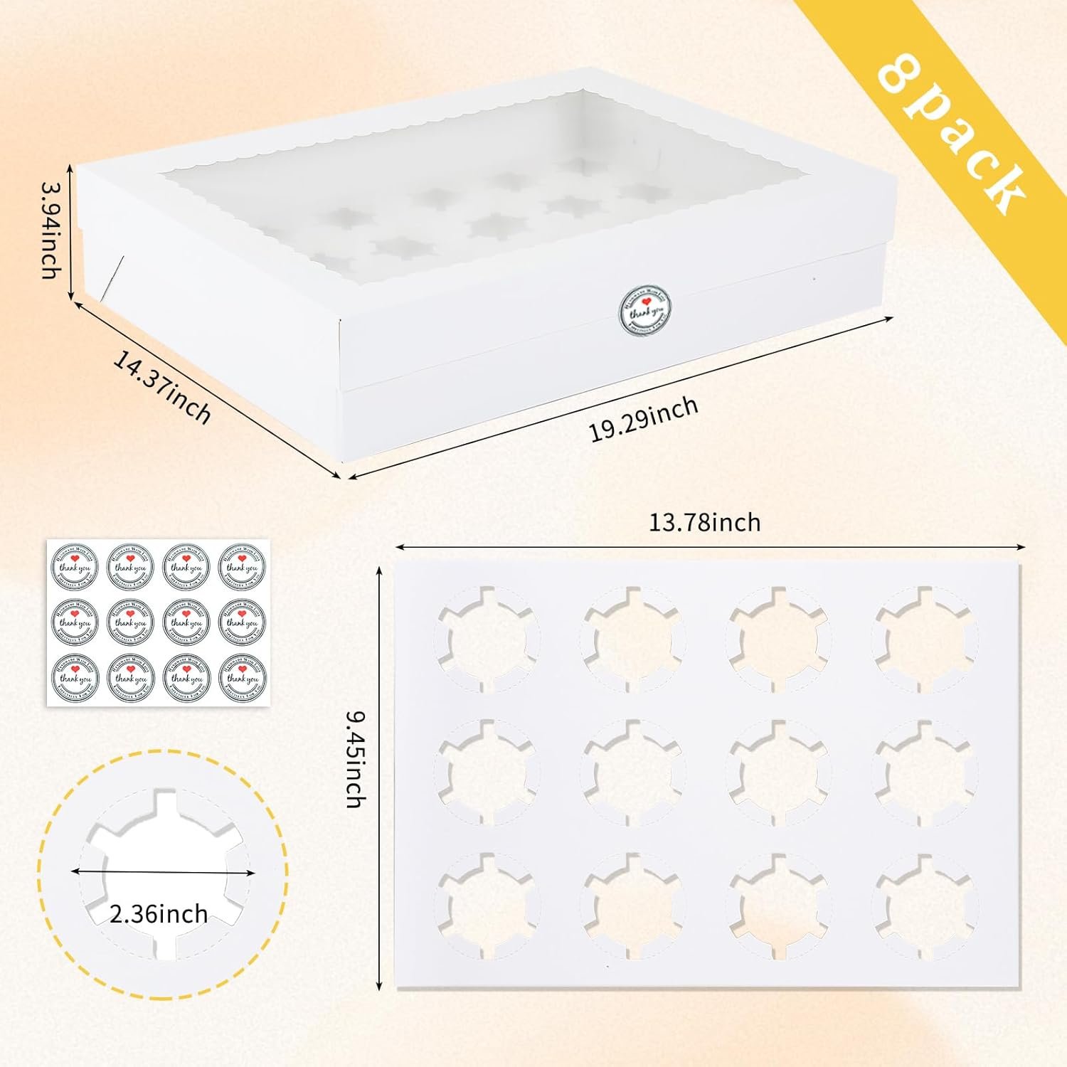 Wholesale 8 Pack 24 Count Cupcake Boxes with Windows Inserts Disposable Containers for Muffins Treats Pastries 19x14x3.9 Inch White Factory Wholesale 8 Pack 24 Count Cupcake Boxes with Windows Inserts Disposable Containers for Muffins Treats Pastries 19x14x3.9 Inch White Factory