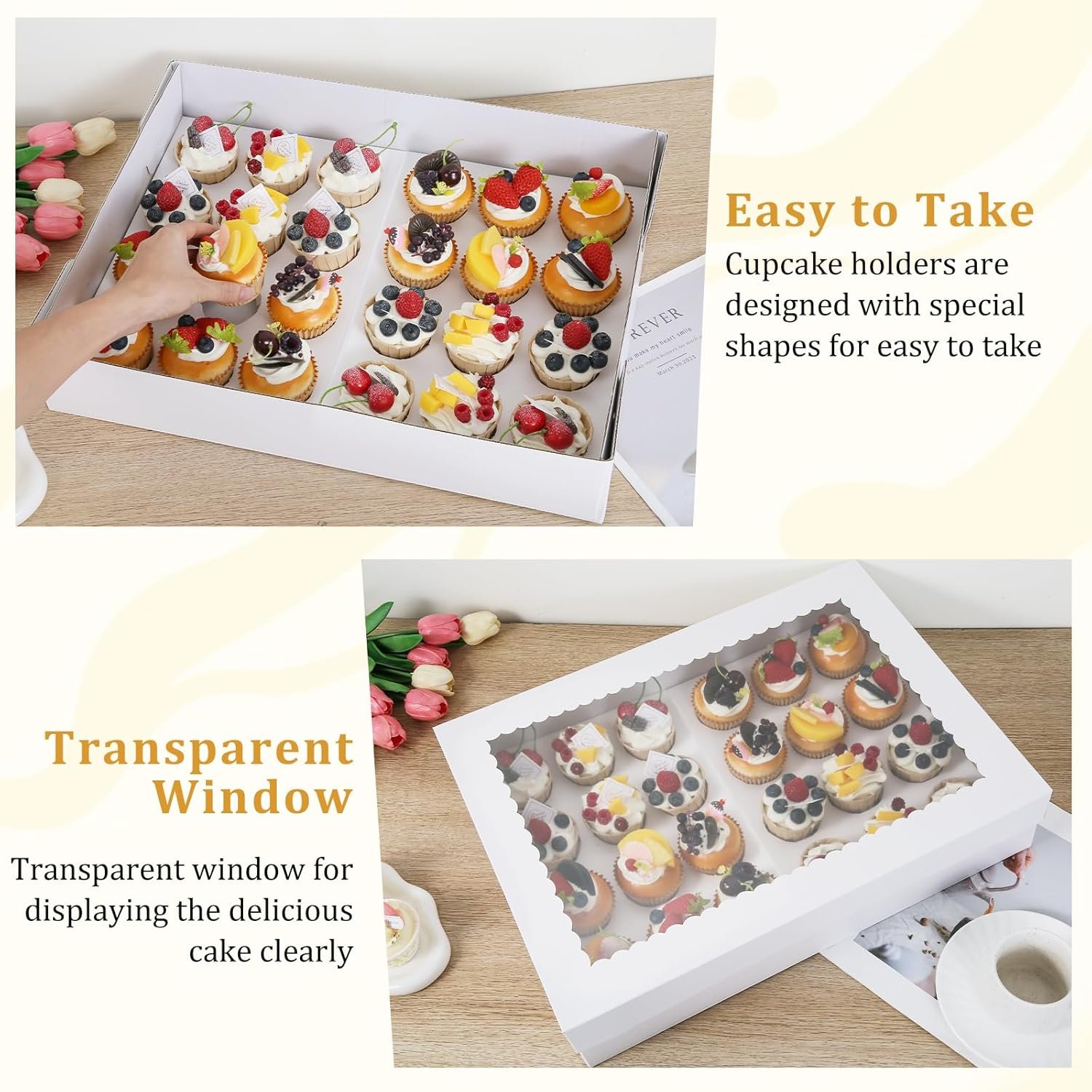 Wholesale 8 Pack 24 Count Cupcake Boxes with Windows Inserts Disposable Containers for Muffins Treats Pastries 19x14x3.9 Inch White Factory Wholesale 8 Pack 24 Count Cupcake Boxes with Windows Inserts Disposable Containers for Muffins Treats Pastries 19x14x3.9 Inch White Factory