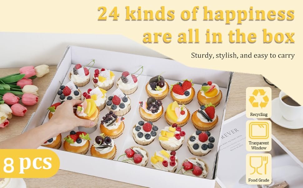 Wholesale 8 Pack 24 Count Cupcake Boxes with Windows Inserts Disposable Containers for Muffins Treats Pastries 19x14x3.9 Inch White Factory Wholesale 8 Pack 24 Count Cupcake Boxes with Windows Inserts Disposable Containers for Muffins Treats Pastries 19x14x3.9 Inch White Factory