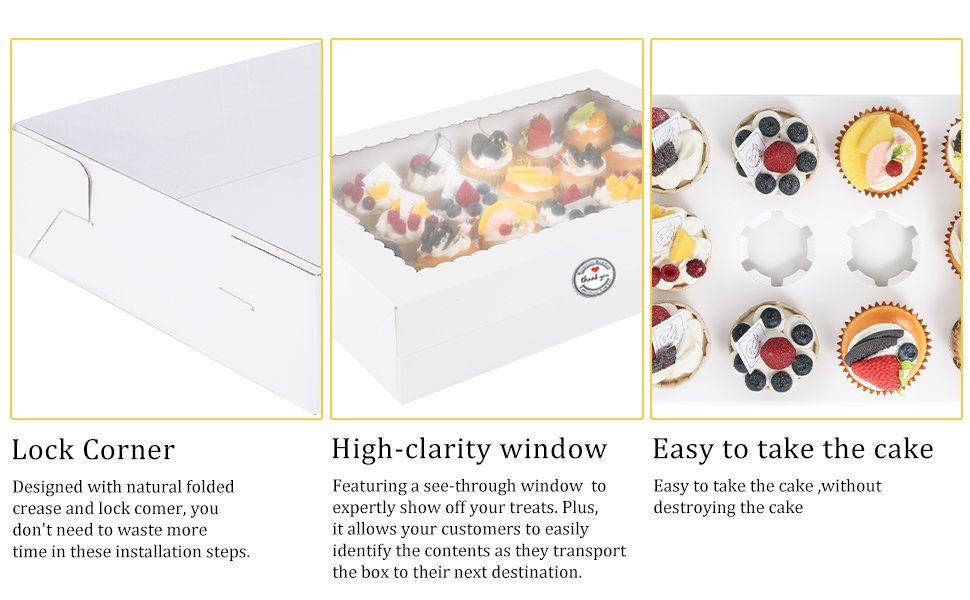 Wholesale 8 Pack 24 Count Cupcake Boxes with Windows Inserts Disposable Containers for Muffins Treats Pastries 19x14x3.9 Inch White Factory Wholesale 8 Pack 24 Count Cupcake Boxes with Windows Inserts Disposable Containers for Muffins Treats Pastries 19x14x3.9 Inch White Factory