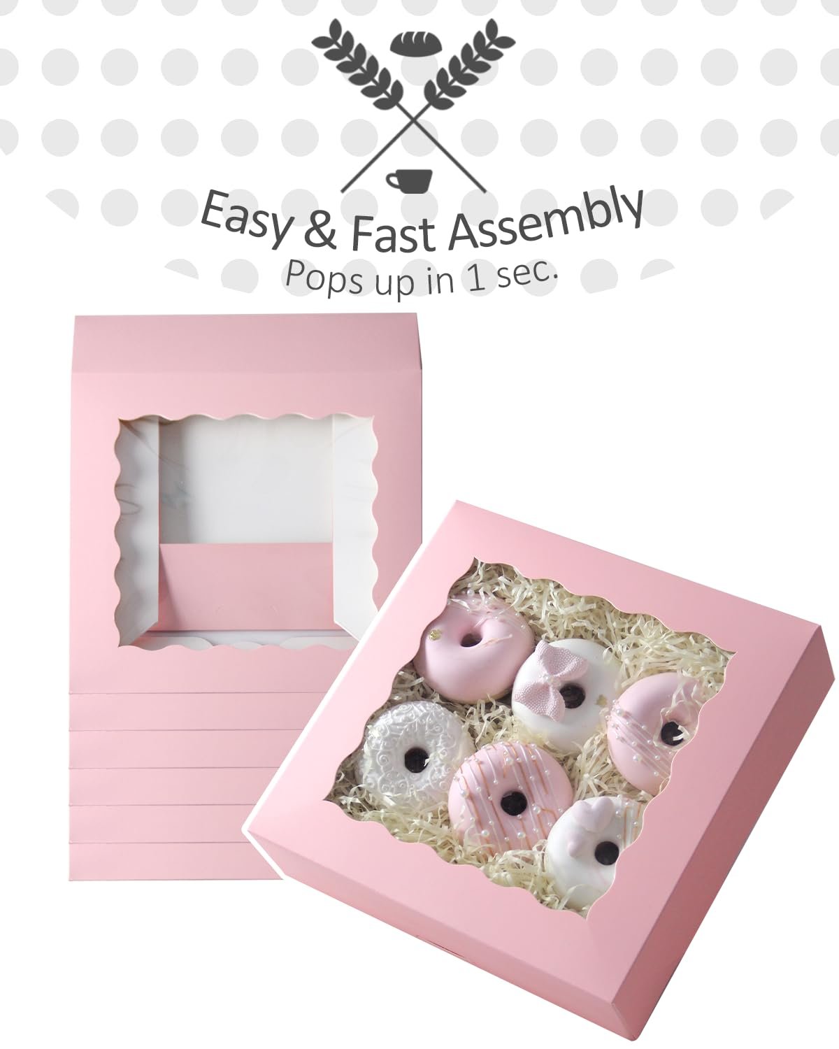 Wholesale 8x8x2.5 Inch Pink Pastry Boxes with Window for Donuts Pies 12 Pack Bakery Auto Pop Up Factory Wholesale 8x8x2.5 Inch Pink Pastry Boxes with Window for Donuts Pies 12 Pack Bakery Auto Pop Up Factory