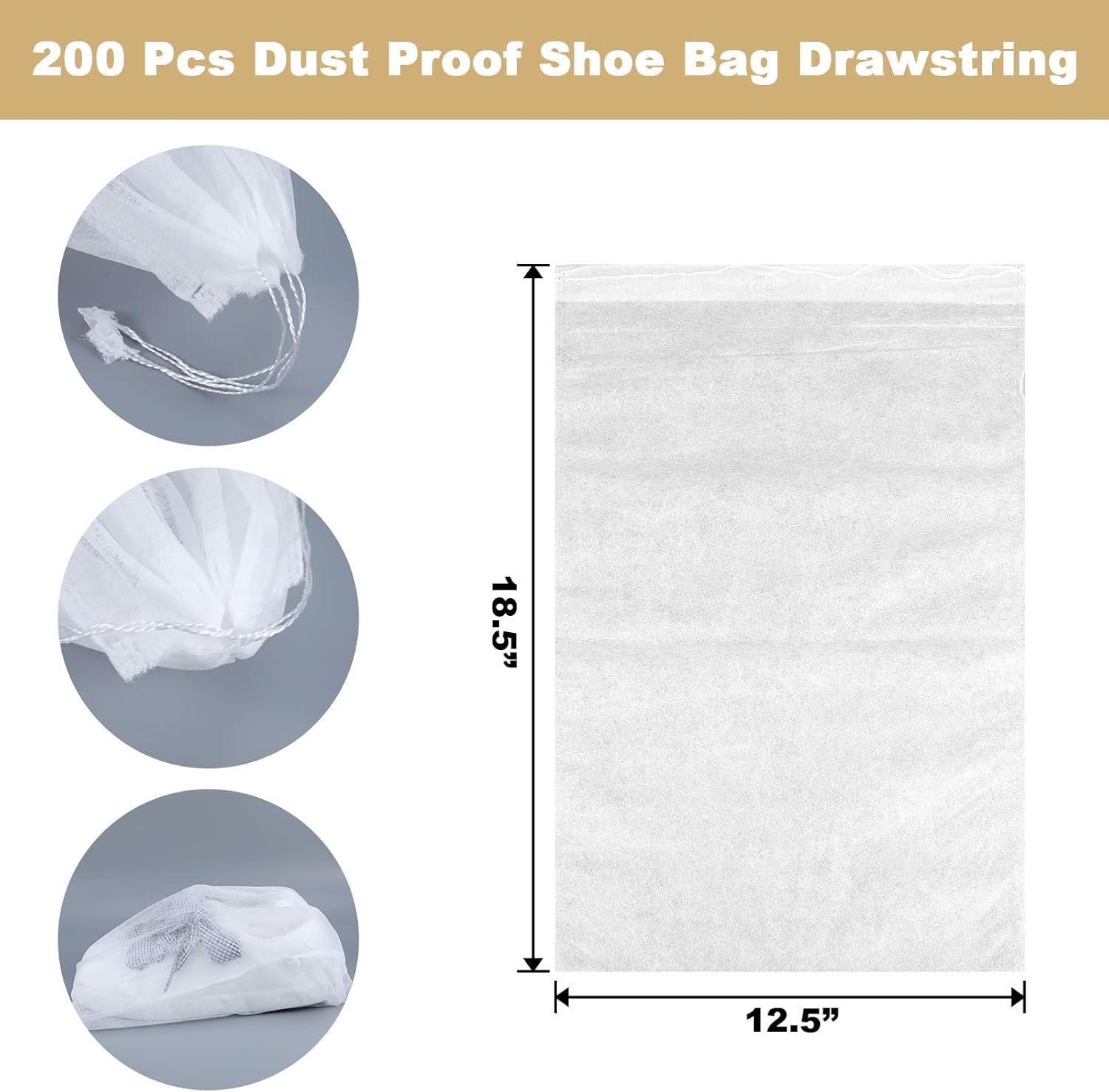 Wholesale 200 Pcs White Non-Woven Dustproof Drawstring Shoe Storage Bags (12.5” x 18.5”) Breathable Portable Travel Organizers for Shoes Boots Purses Factory Wholesale 200 Pcs White Non-Woven Dustproof Drawstring Shoe Storage Bags (12.5” x 18.5”) Breathable Portable Travel Organizers for Shoes Boots Purses Factory