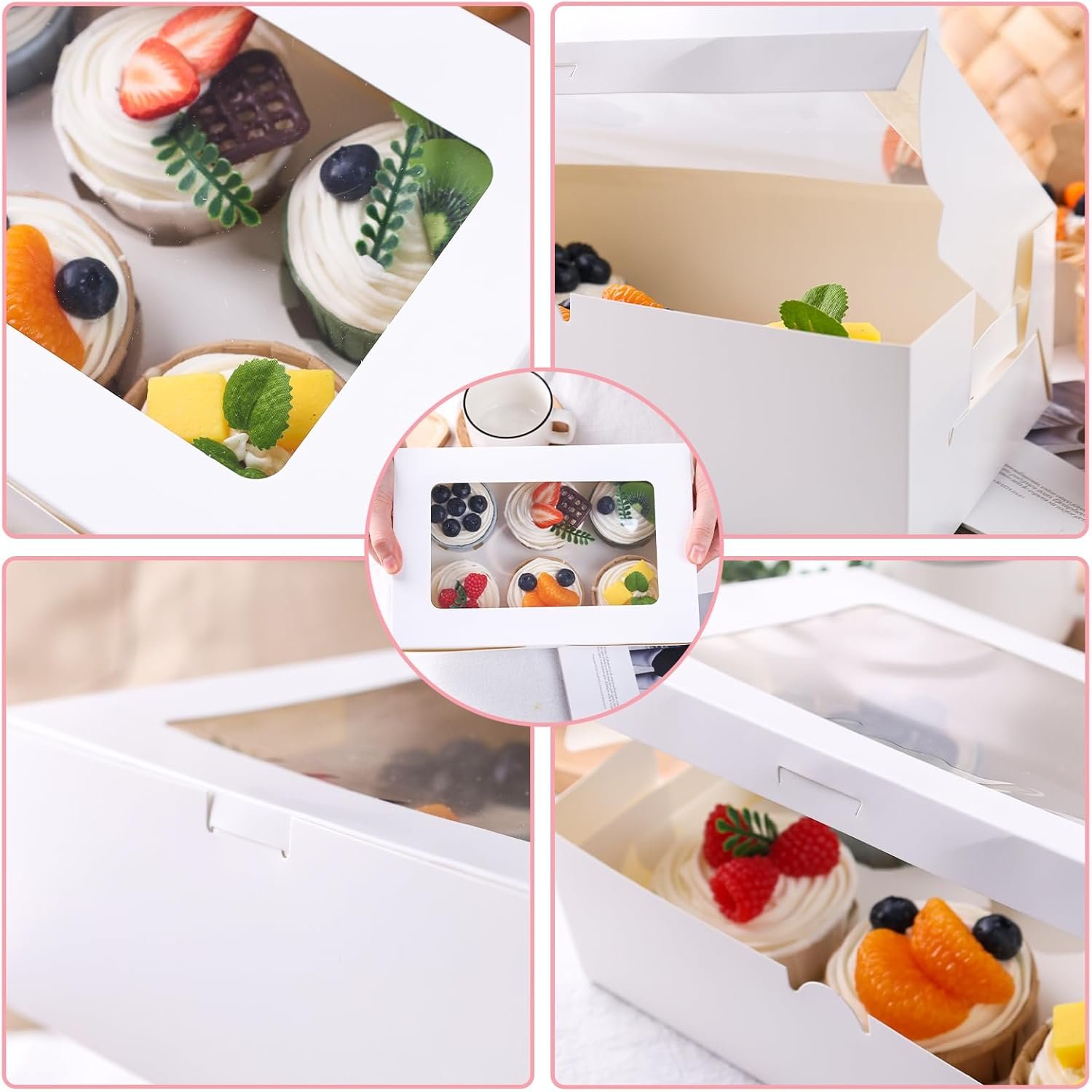 Wholesale 15 Pack White Cupcake Boxes Containers 9.5 x 6.3 x 3 Inches Holds 6 Each Total 90 Bakery Supplies for Birthday Holiday Parties Factory