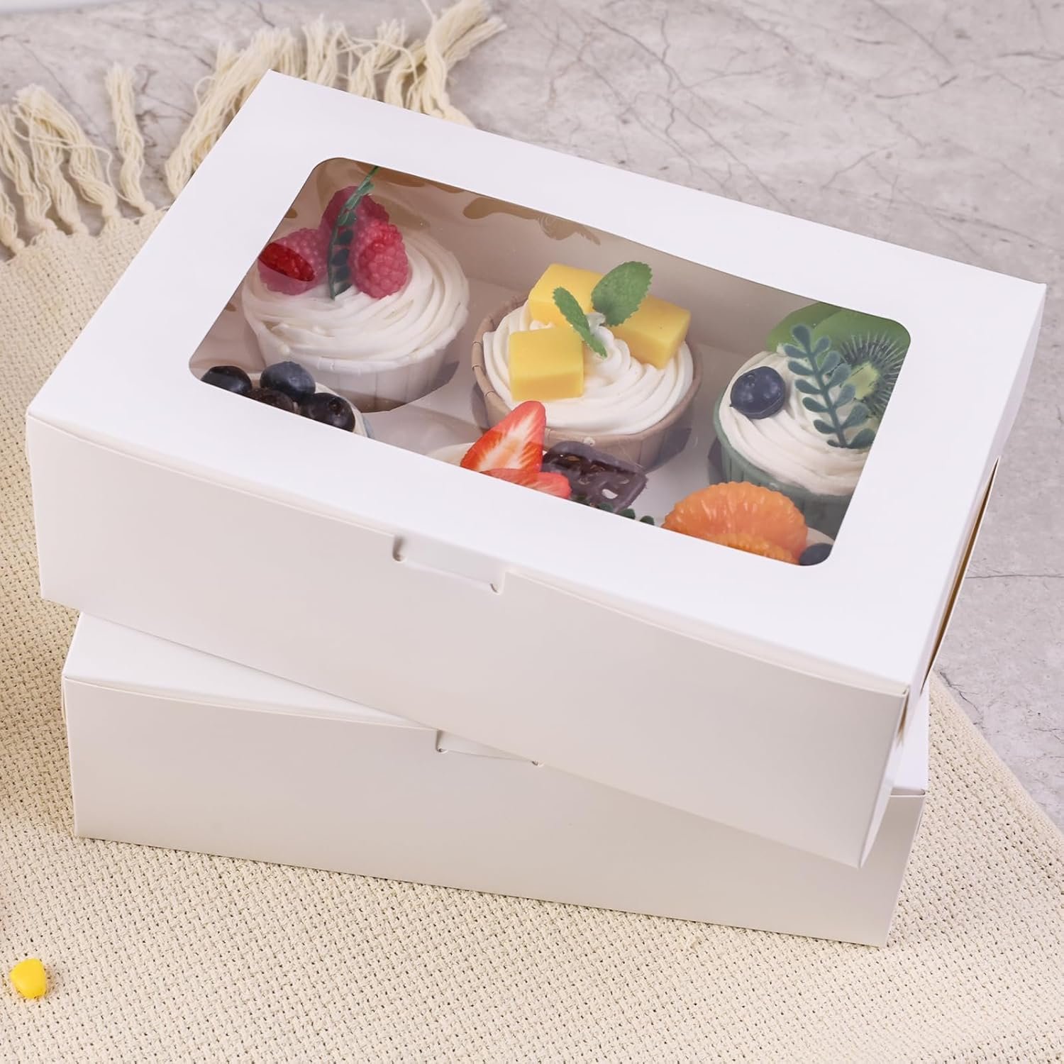 Wholesale 15 Pack White Cupcake Boxes Containers 9.5 x 6.3 x 3 Inches Holds 6 Each Total 90 Bakery Supplies for Birthday Holiday Parties Factory