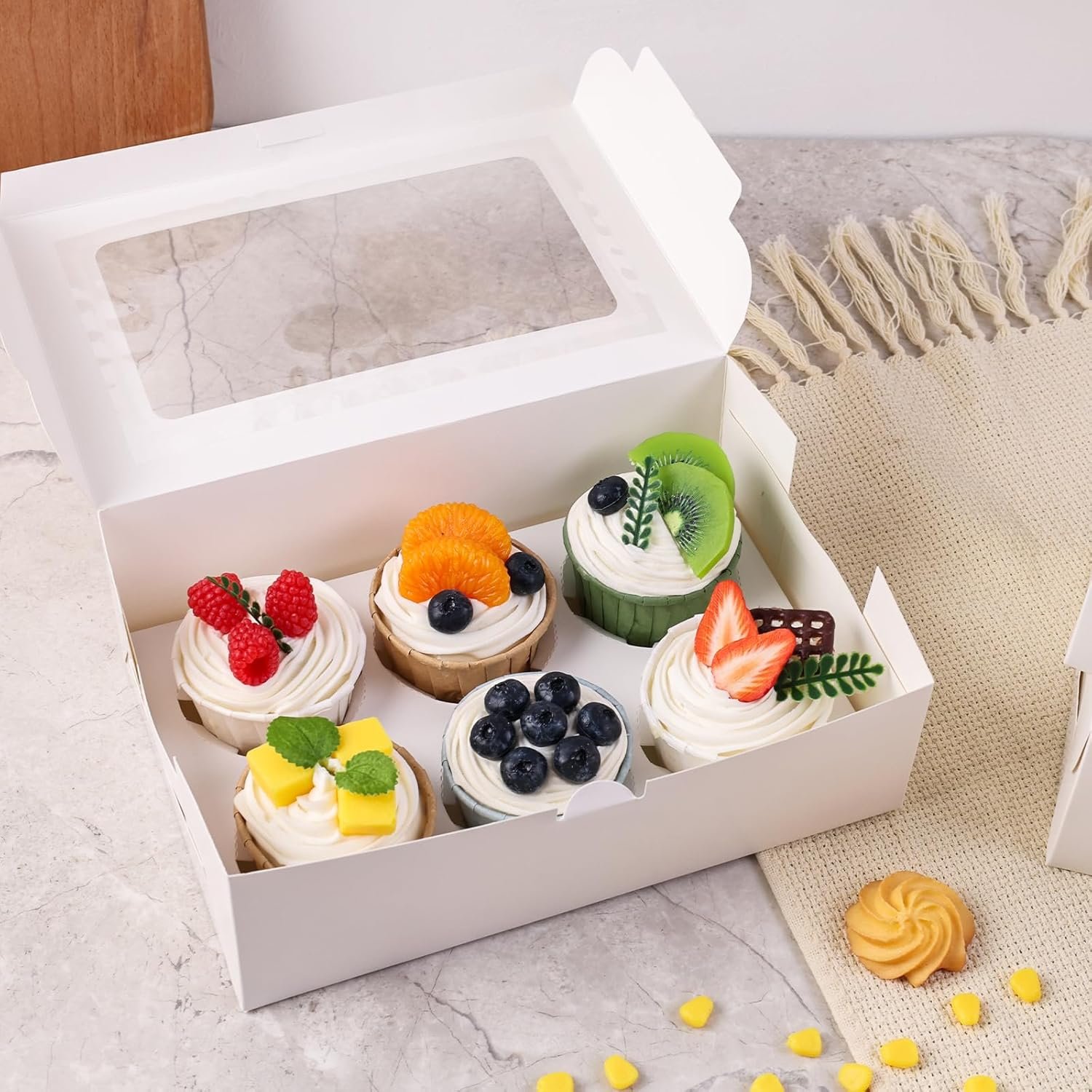 Wholesale 15 Pack White Cupcake Boxes Containers 9.5 x 6.3 x 3 Inches Holds 6 Each Total 90 Bakery Supplies for Birthday Holiday Parties Factory