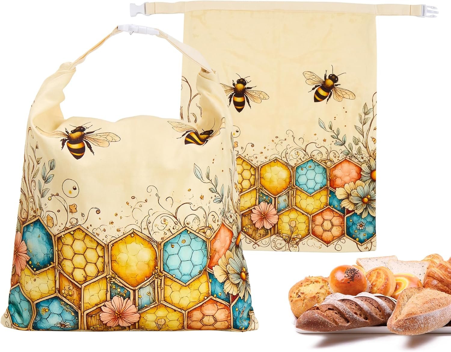 Beeswax Bread Bags for Homemade Sourdough, 2 Pack Reusable Natural Cotton Large Bees Wax Bag Food Storage Bags to Keep Fresh