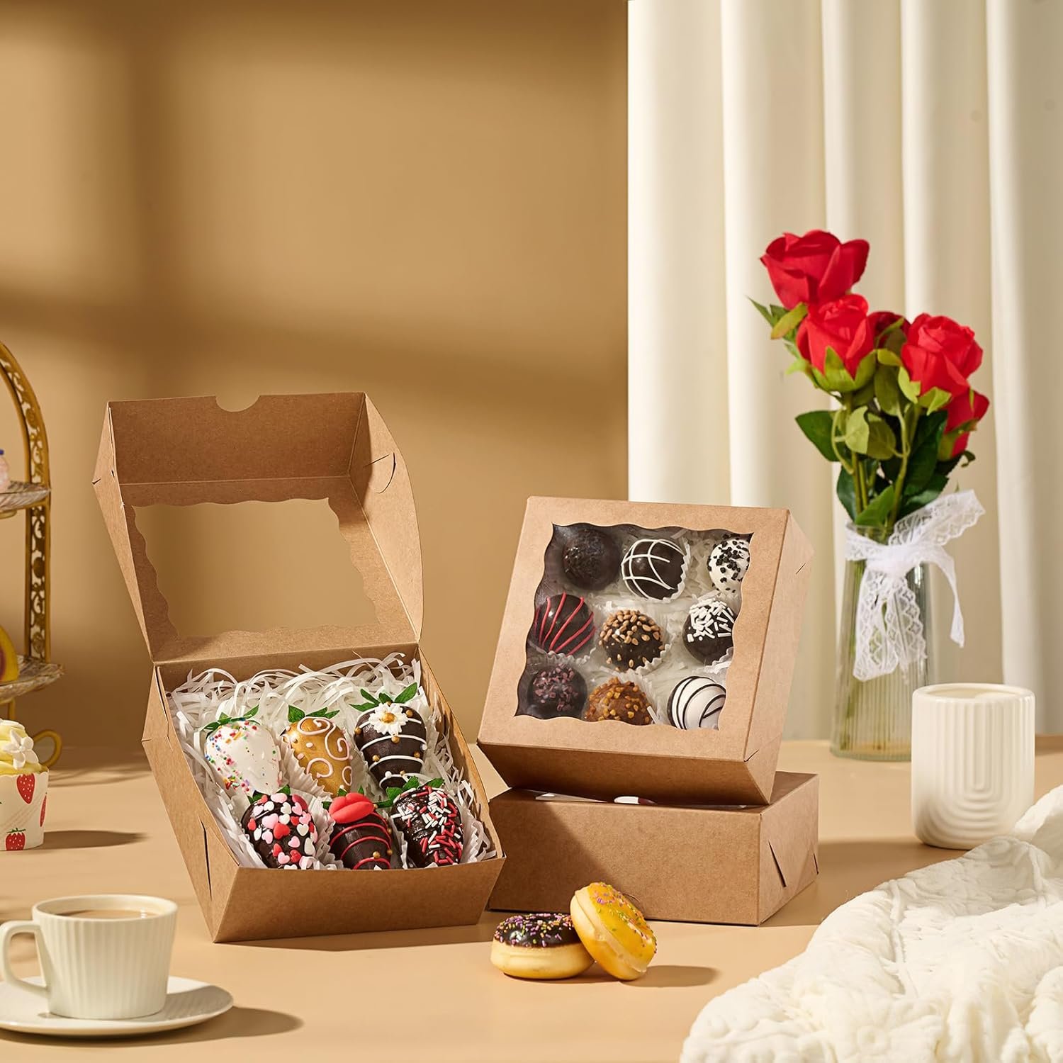 Wholesale 20 Pcs 6x6x2.5 Inch Bakery Boxes with Clear Full Window for Chocolate Strawberries Cakes Cookies Truffles Charcuterie Treats Holiday Packaging Factory