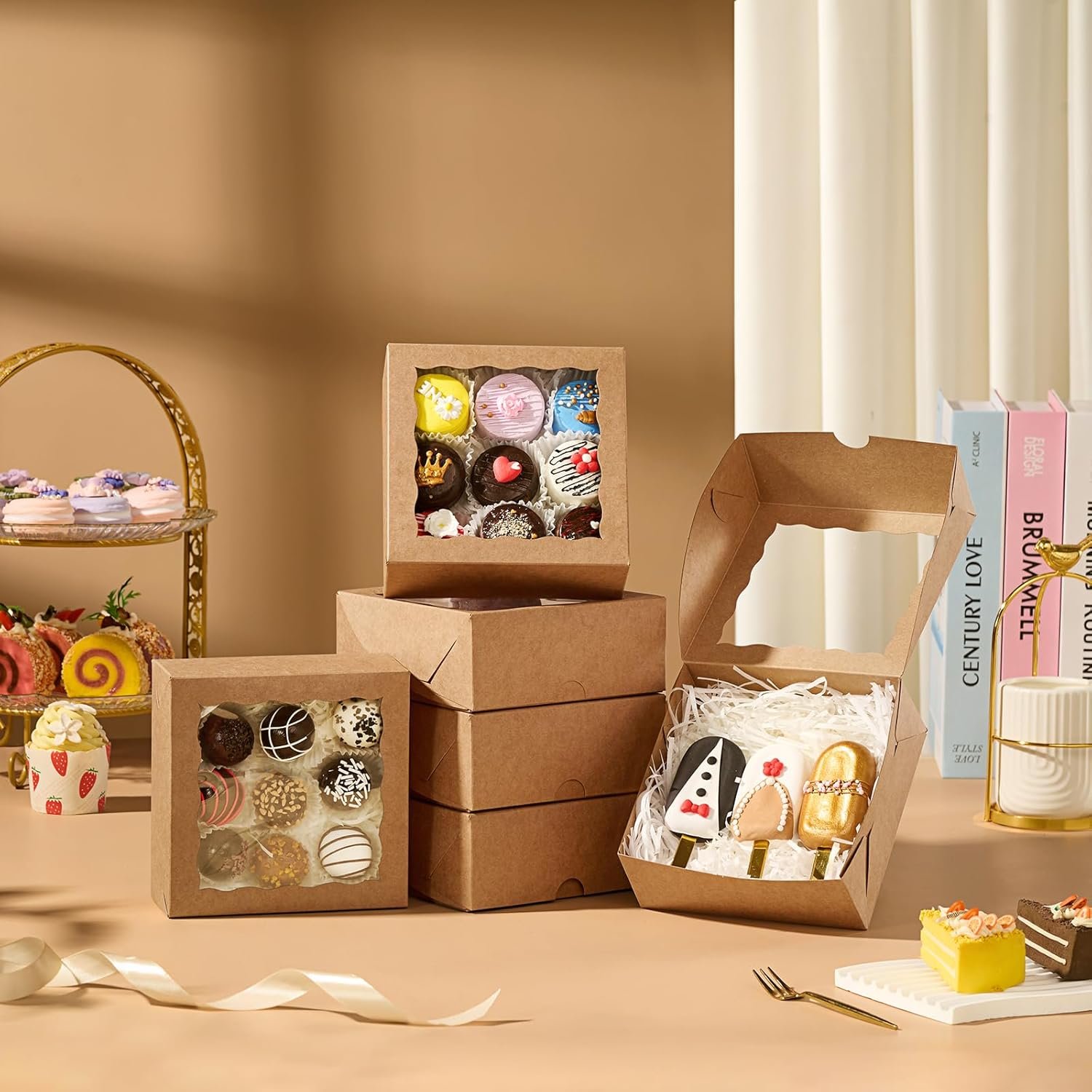 Wholesale 20 Pcs 6x6x2.5 Inch Bakery Boxes with Clear Full Window for Chocolate Strawberries Cakes Cookies Truffles Charcuterie Treats Holiday Packaging Factory