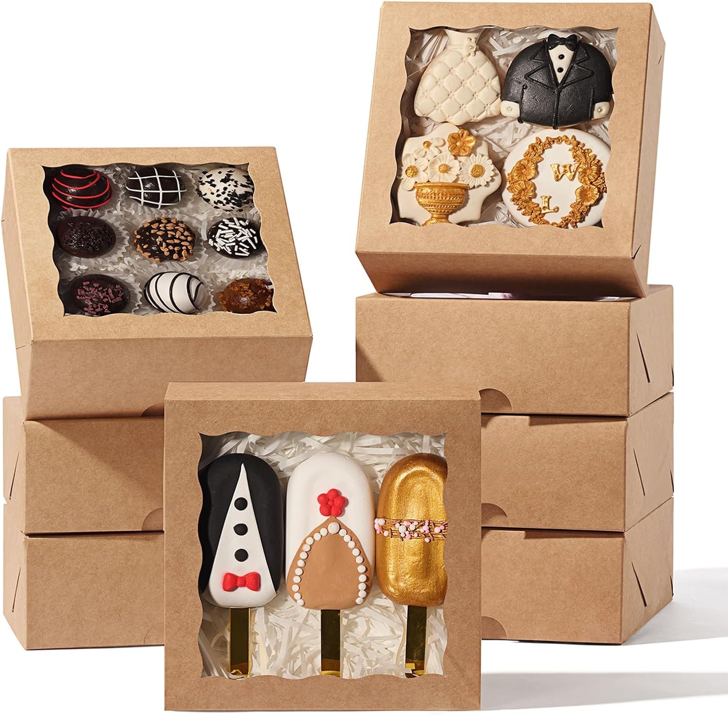 20 Pcs 6x6x2.5Inches Chocolate Strawberries Boxes Cake Boxes Charcuterie Boxes Bakery Boxes with Full Window Cookies Boxes Cakesickle Truffle Treat Box for Christmas Valentine's