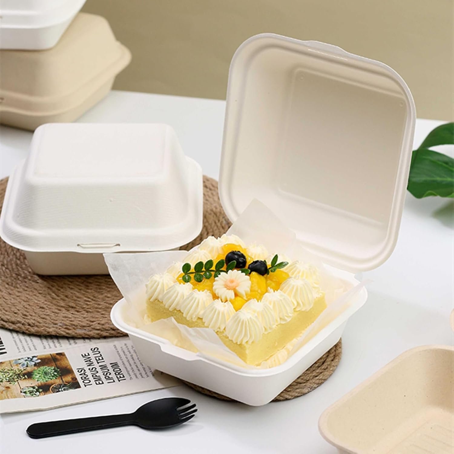 Wholesale 150 Pack 6x6 Inch Clamshell Food Containers with Lids Disposable Takeout To-Go Bagasse Bento Boxes White for Hamburgers Sandwiches Chips Microwave Freezer Safe Factory Wholesale 150 Pack 6x6 Inch Clamshell Food Containers with Lids Disposable Takeout To-Go Bagasse Bento Boxes White for Hamburgers Sandwiches Chips Microwave Freezer Safe Factory