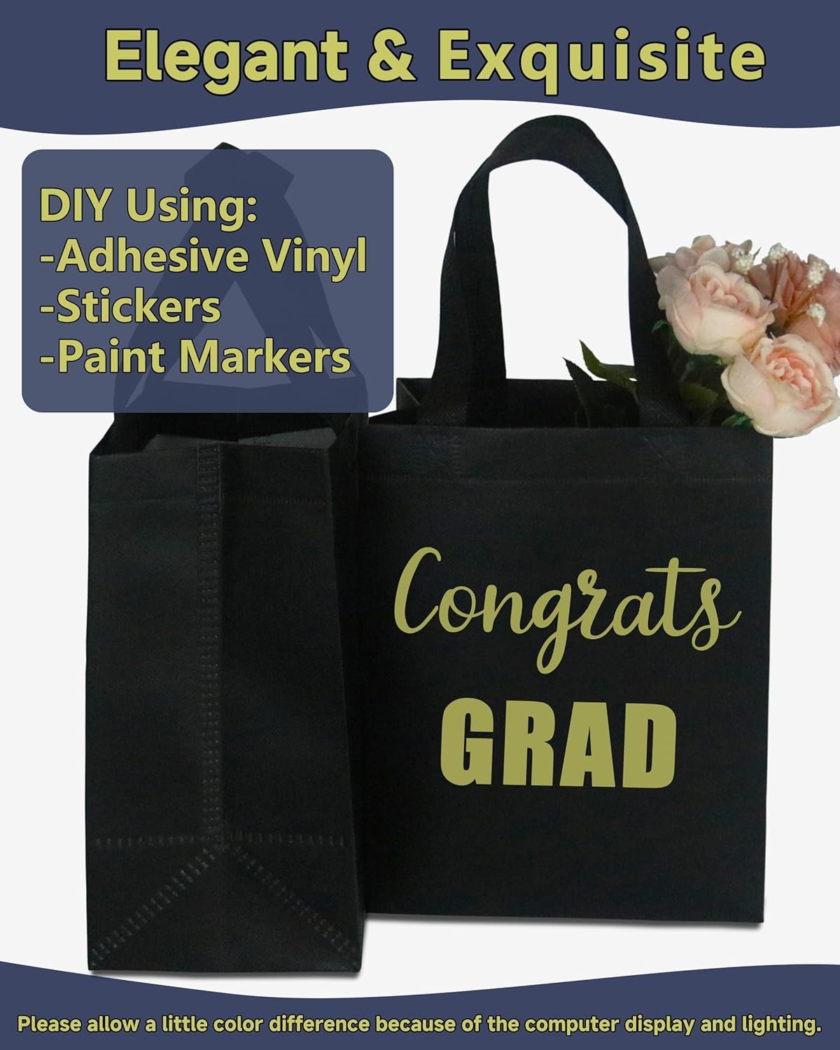 Wholesale 6 Black Sturdy Reusable Gift Bags Medium 8x5x10 with Handles Non-Woven for Weddings Father's Day Parties Birthdays Graduations Factory