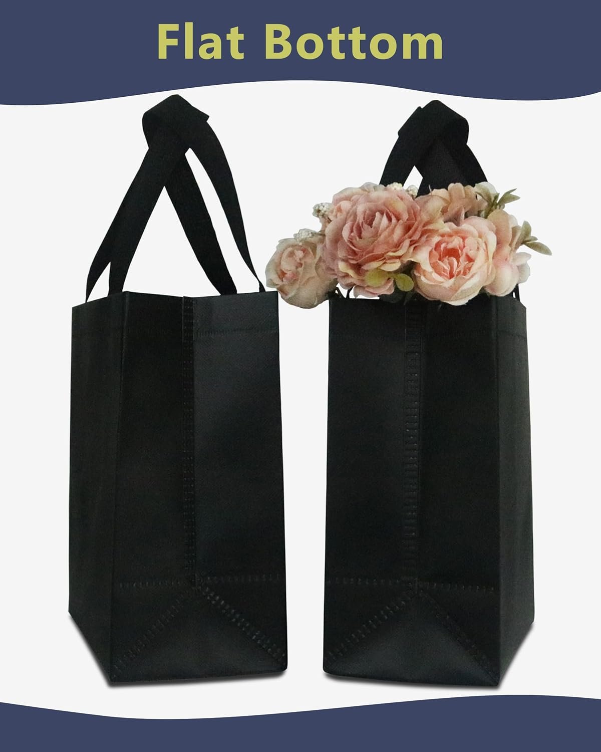 Wholesale 6 Black Sturdy Reusable Gift Bags Medium 8x5x10 with Handles Non-Woven for Weddings Father's Day Parties Birthdays Graduations Factory