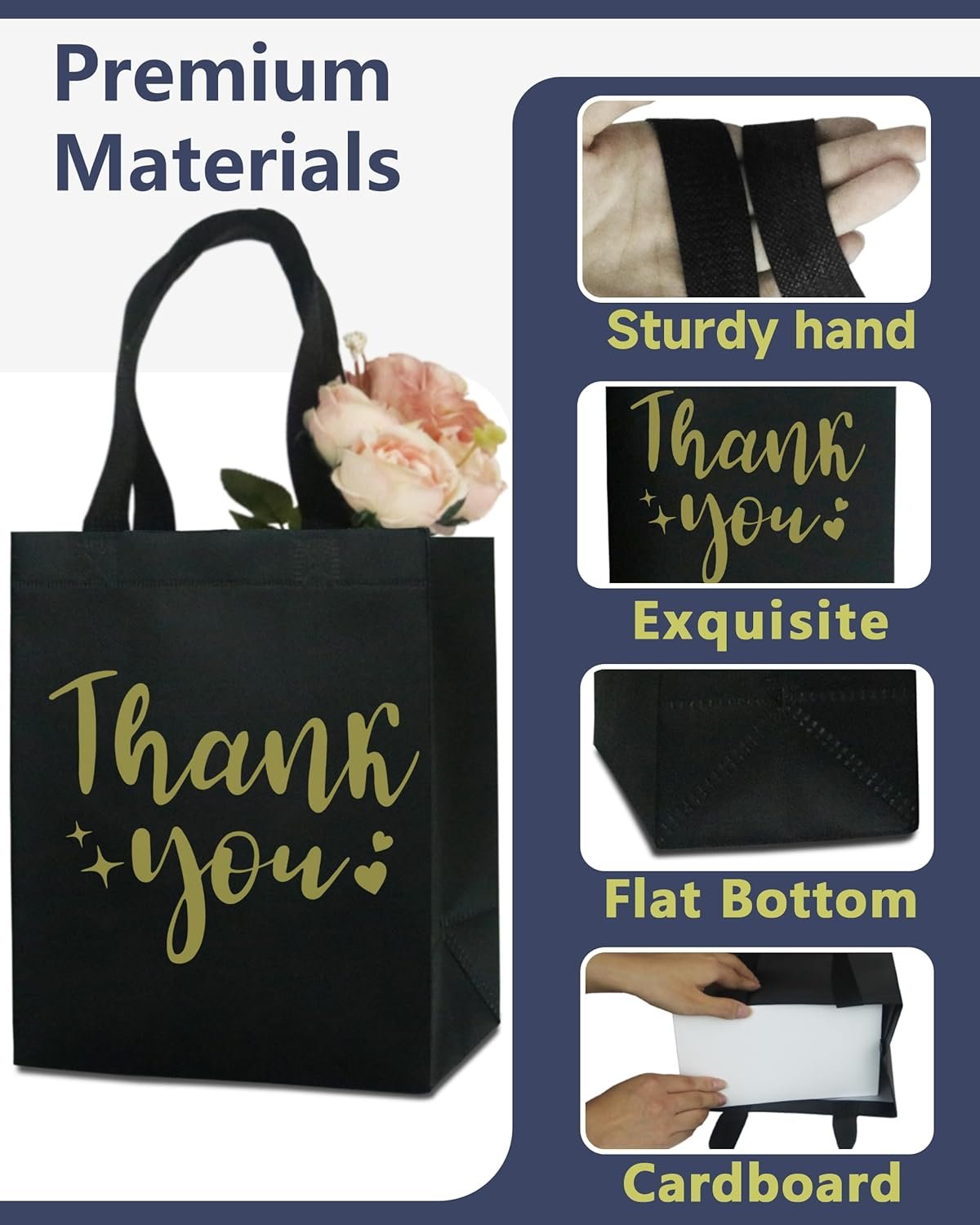Wholesale 6 Black Sturdy Reusable Gift Bags Medium 8x5x10 with Handles Non-Woven for Weddings Father's Day Parties Birthdays Graduations Factory