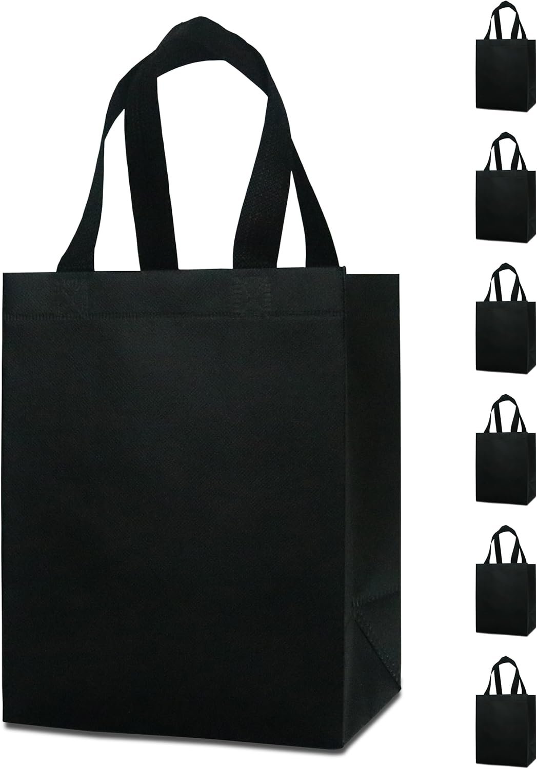 6 Black Gift Bags - Sturdy, Reusable, Medium 8x5x10 with Handles, Non-Woven for Weddings, Father's Day, Parties, Birthdays & Graduations