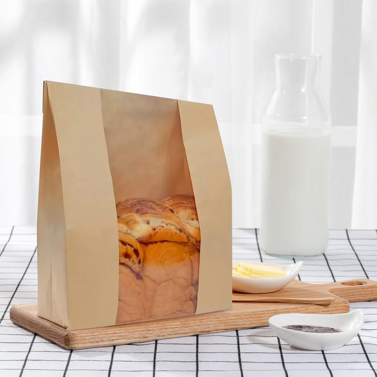 Wholesale 100 Pack Extra Large Thicker Kraft Paper Bread Bags with Clear Front Window for Homemade Sourdough Baked Goods Storage Labels Seals Included 14'' x 8.3'' x 3.5'' Factory