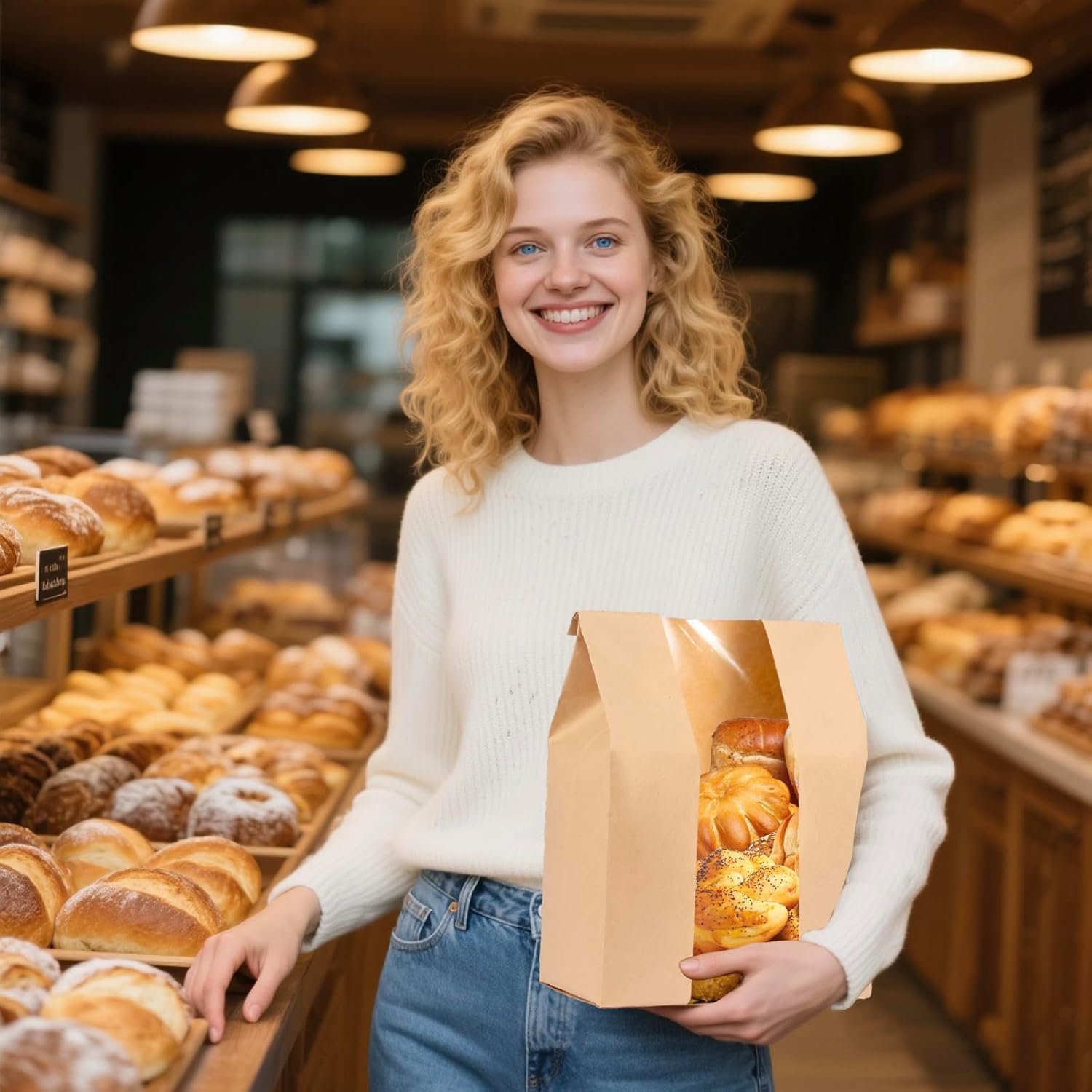 Wholesale 100 Pack Extra Large Thicker Kraft Paper Bread Bags with Clear Front Window for Homemade Sourdough Baked Goods Storage Labels Seals Included 14'' x 8.3'' x 3.5'' Factory