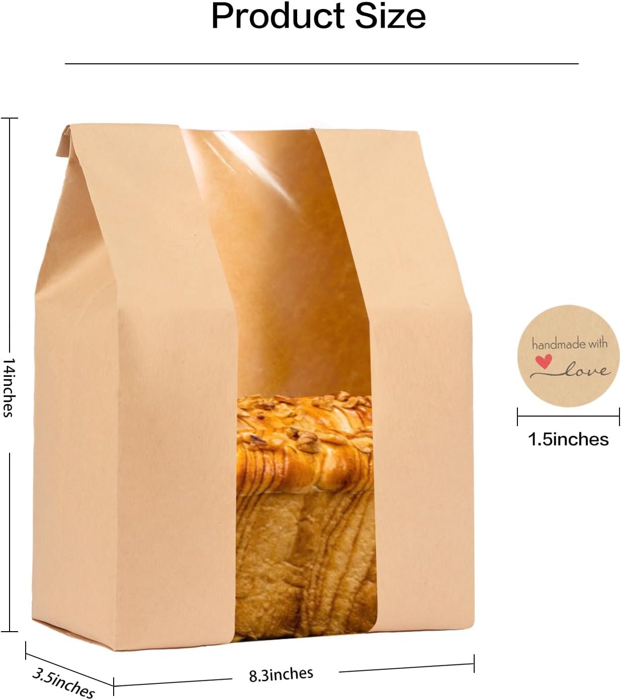 Wholesale 100 Pack Extra Large Thicker Kraft Paper Bread Bags with Clear Front Window for Homemade Sourdough Baked Goods Storage Labels Seals Included 14'' x 8.3'' x 3.5'' Factory