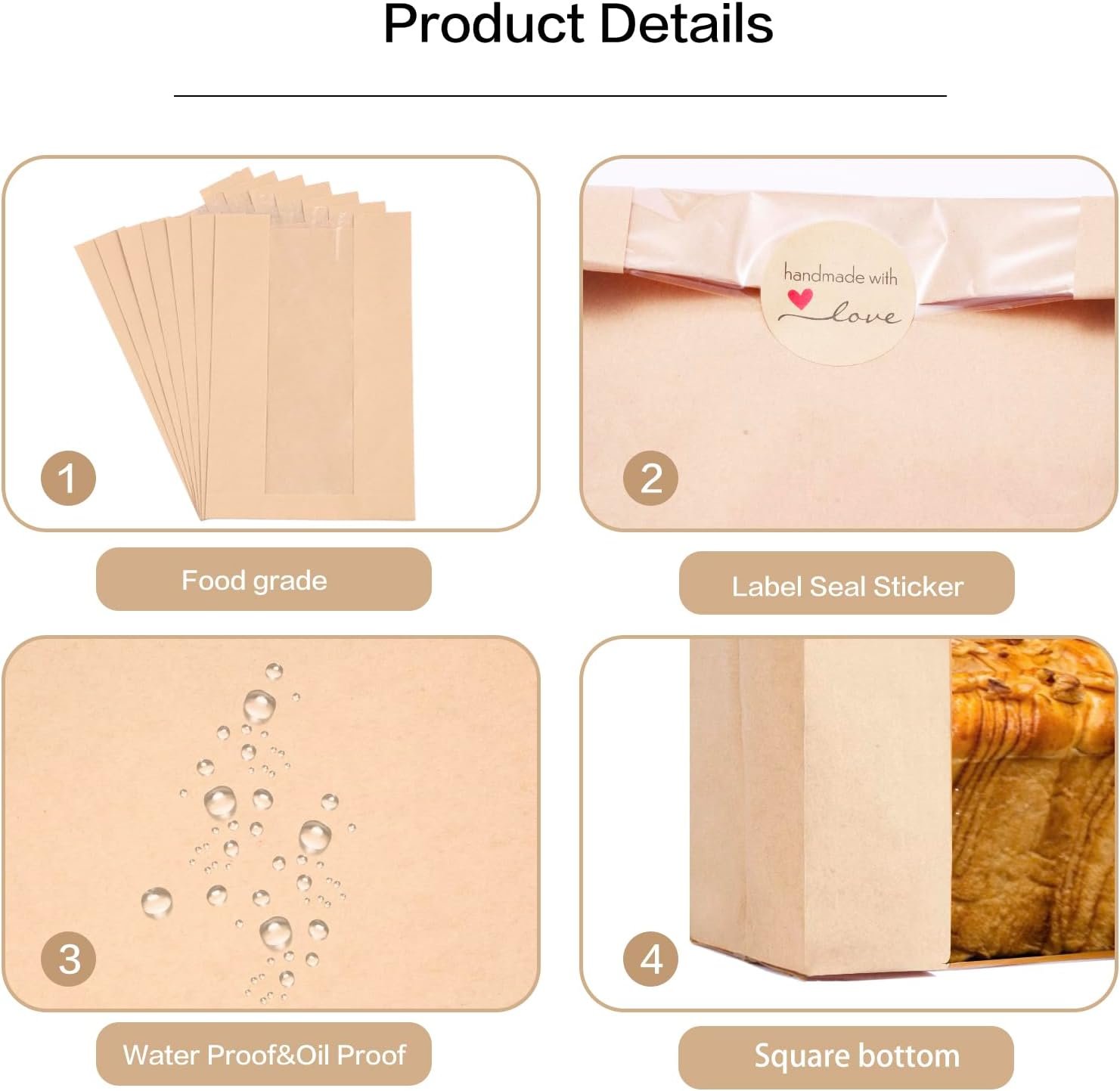 Wholesale 100 Pack Extra Large Thicker Kraft Paper Bread Bags with Clear Front Window for Homemade Sourdough Baked Goods Storage Labels Seals Included 14'' x 8.3'' x 3.5'' Factory