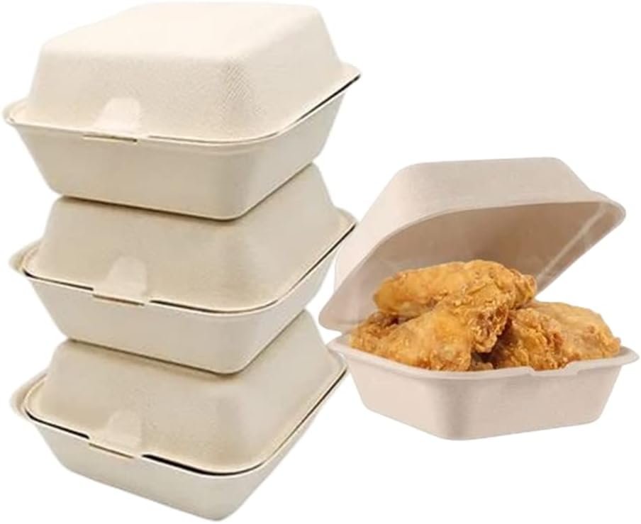 Wholesale 50 Pack 4 x 4 Inch Microwaveable Paper Clamshell Takeout Trays Hinged Food Containers for Burgers Sandwiches Cookies Factory Wholesale 50 Pack 4 x 4 Inch Microwaveable Paper Clamshell Takeout Trays Hinged Food Containers for Burgers Sandwiches Cookies Factory