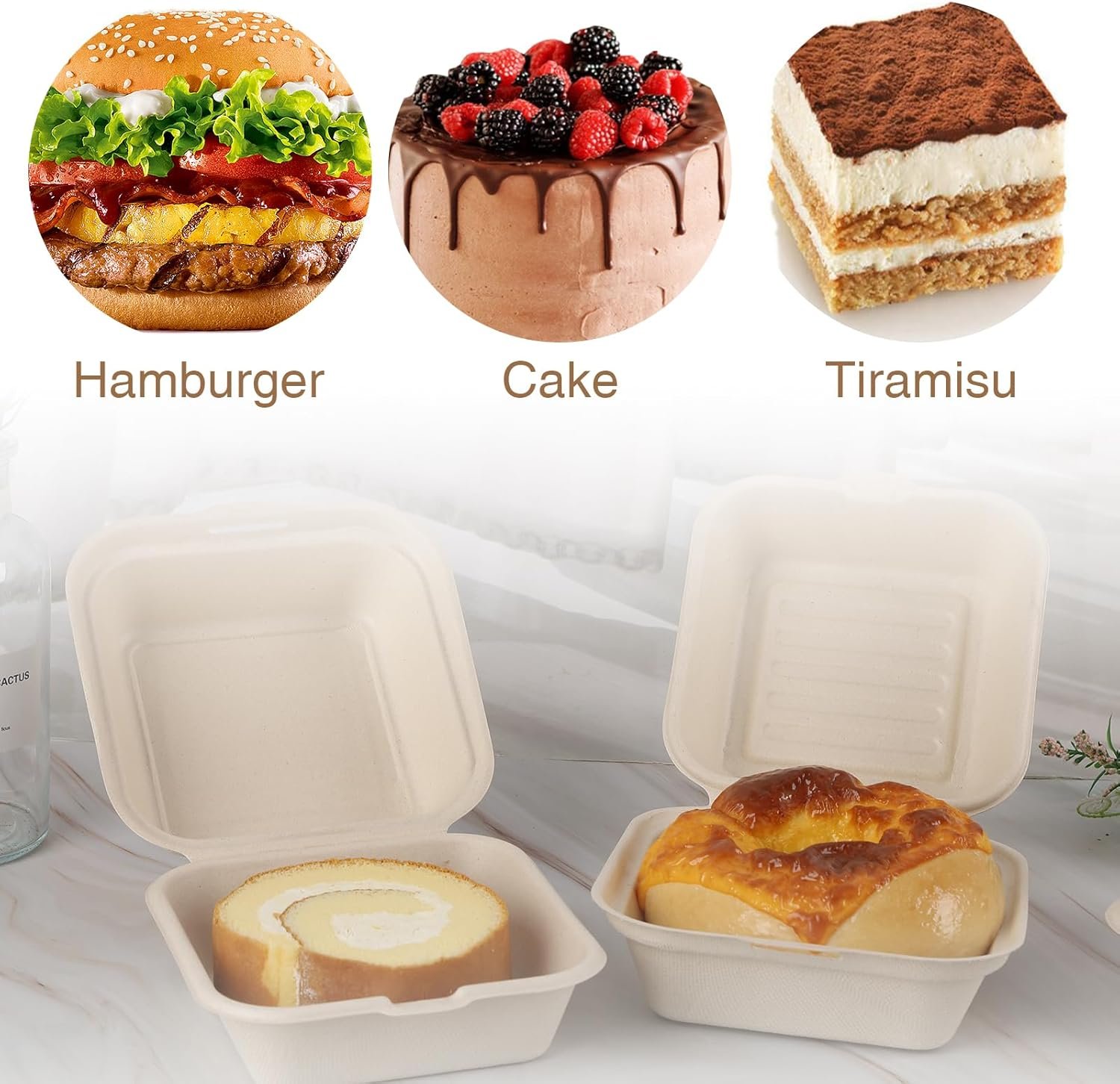 Wholesale 50 Pack 4 x 4 Inch Microwaveable Paper Clamshell Takeout Trays Hinged Food Containers for Burgers Sandwiches Cookies Factory Wholesale 50 Pack 4 x 4 Inch Microwaveable Paper Clamshell Takeout Trays Hinged Food Containers for Burgers Sandwiches Cookies Factory