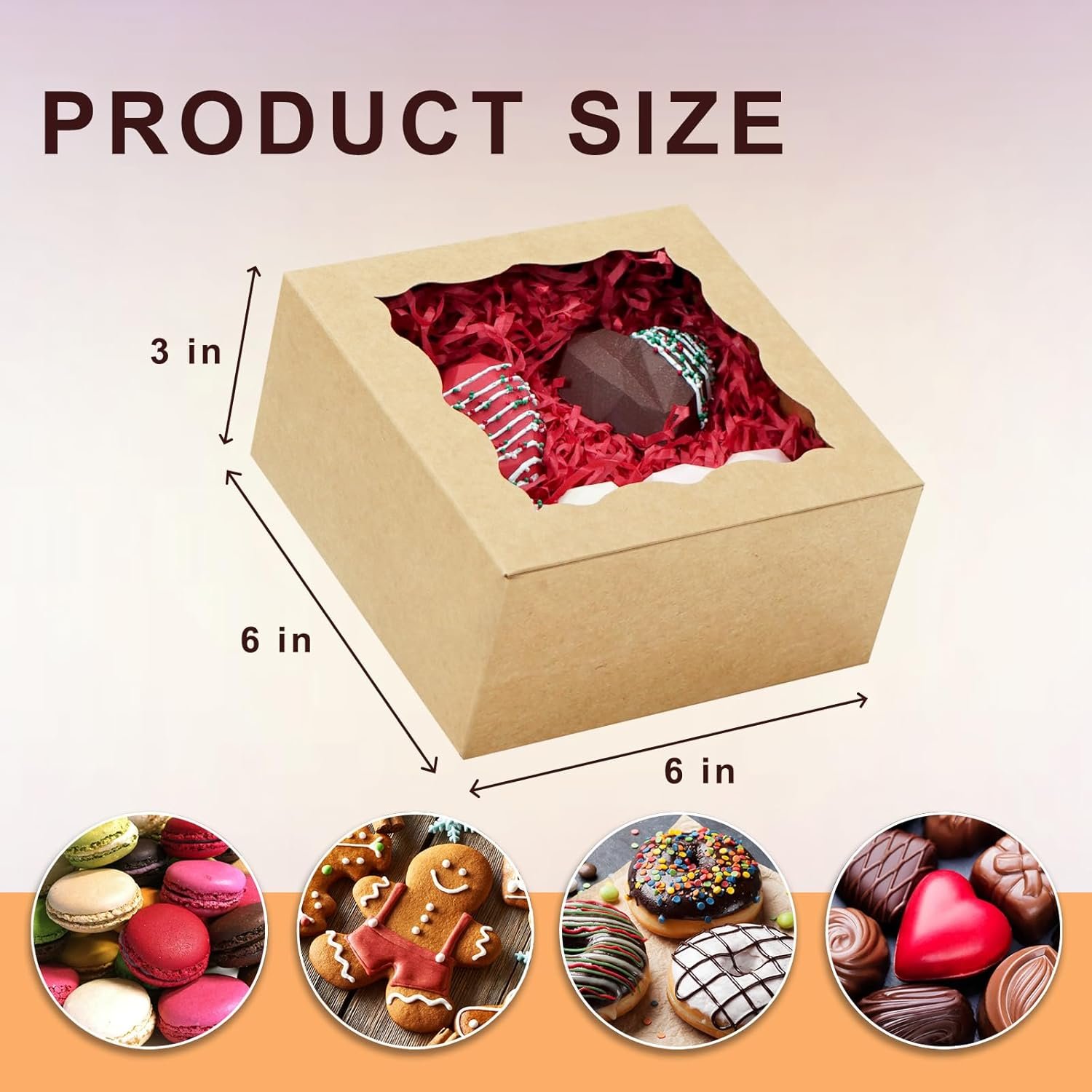 Wholesale 20 Pack 6x6x3 Inch Cookie Bakery Boxes with Window for Macarons Mini Cakes Chocolate Covered Strawberries Pastries Treats Desserts Brown Factory