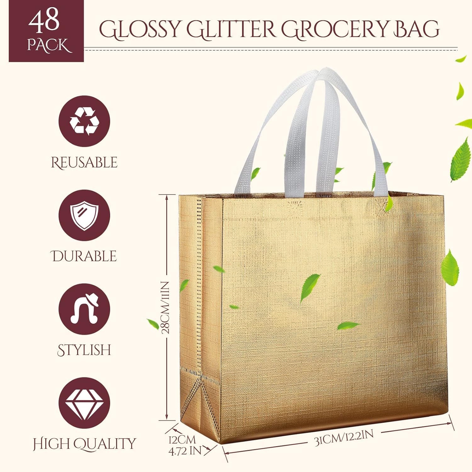 Wholesale 48 Pcs Reusable Gold Gift Bags with Handles Non Woven Glossy Grocery Tote Bulk Bridesmaid Totes for Wedding Christmas Baby Shower Birthday Party Factory