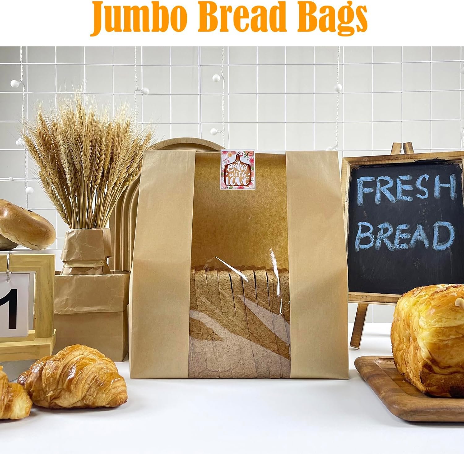 Wholesale 15.7x10.2x5.1 Inch Extra Large Paper Bread Bags with Window and Sticker for Homemade Sourdough Oversized Loaves Baked Goods Gifting Packaging Brown Kraft 25 Pack Factory