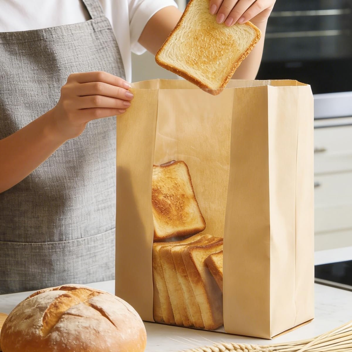 Wholesale 15.7x10.2x5.1 Inch Extra Large Paper Bread Bags with Window and Sticker for Homemade Sourdough Oversized Loaves Baked Goods Gifting Packaging Brown Kraft 25 Pack Factory
