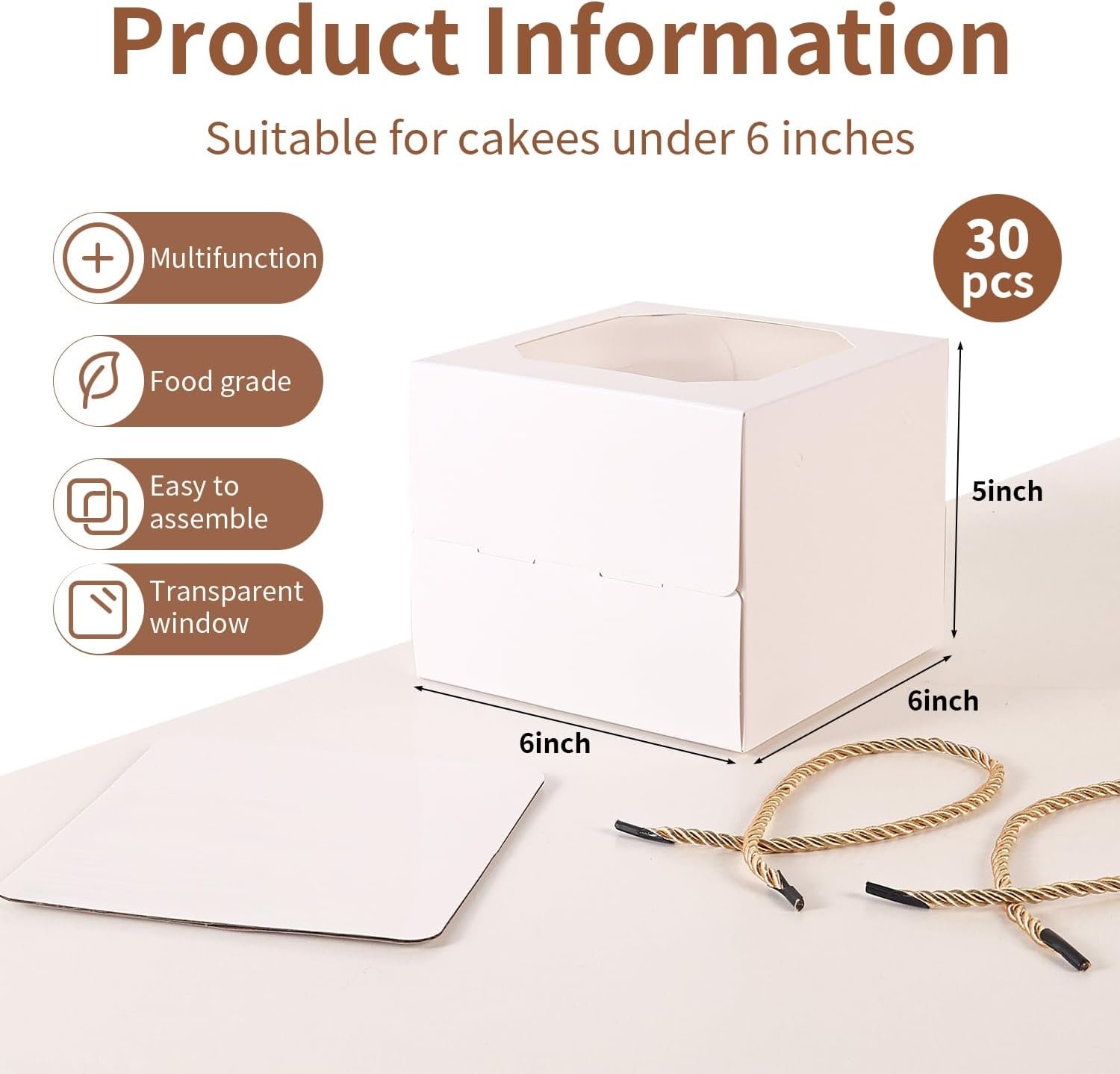 Wholesale 30 Pack 6x6x5 Inch Small Cake Boxes with Window for Bakery Pastries Cookies Mini Pies Desserts Cupcakes Factory